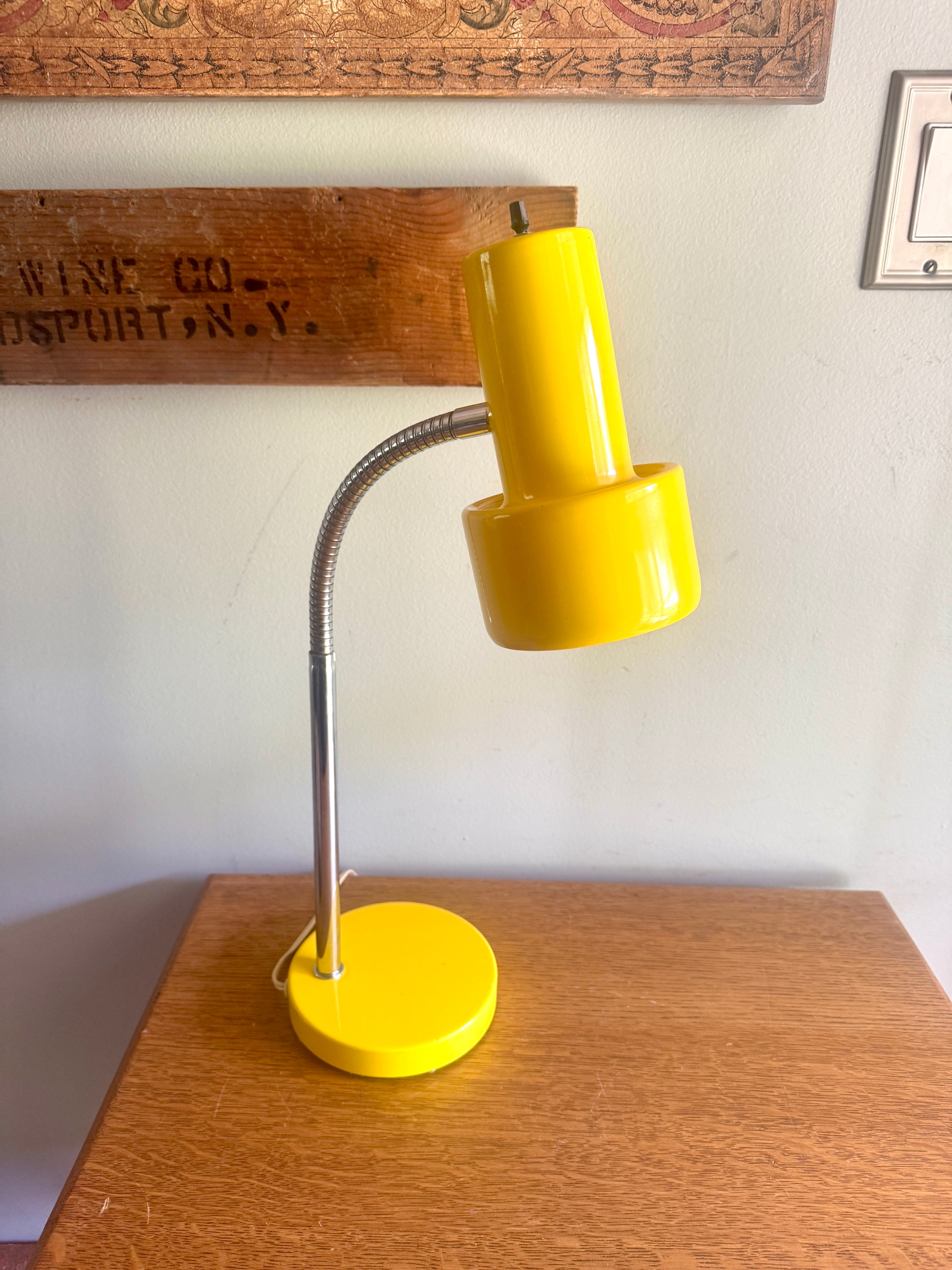 Vintage Yellow Metal Gooseneck Desk Lamp | Tenon Design MCM Gooseneck Desk Lamp