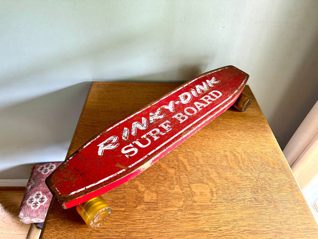 Vintage Rinky-Dink Surf Board | 1960's Skateboard | Super Grip Sport Fun Wheels  | Red Rinky-Dink 24" Skateboard