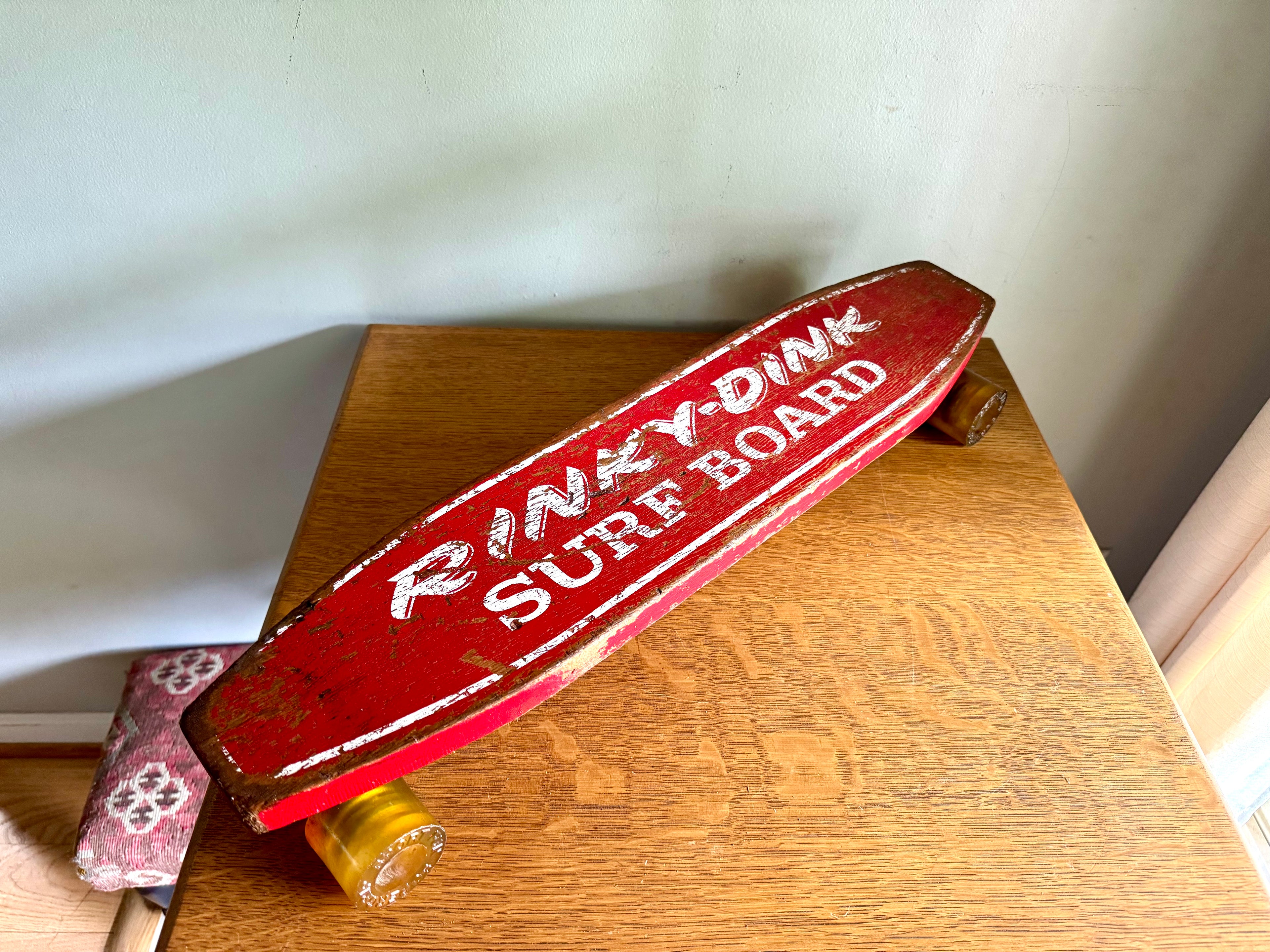 Vintage Rinky-Dink Surf Board | 1960's Skateboard | Super Grip Sport Fun Wheels  | Red Rinky-Dink 24" Skateboard