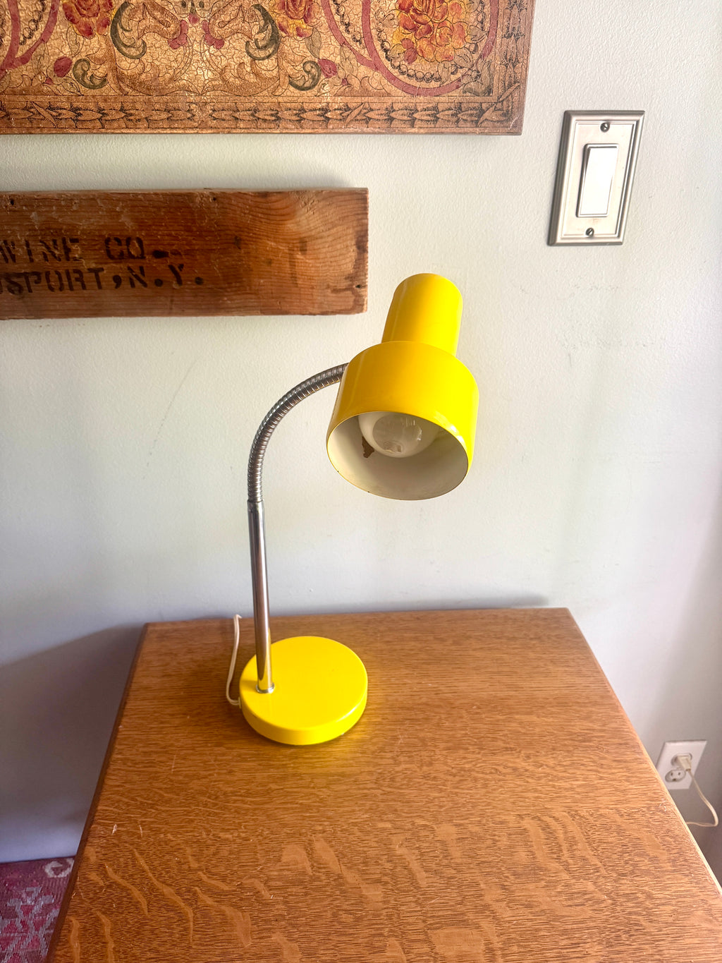 Vintage Yellow Metal Gooseneck Desk Lamp | Tenon Design MCM Gooseneck Desk Lamp