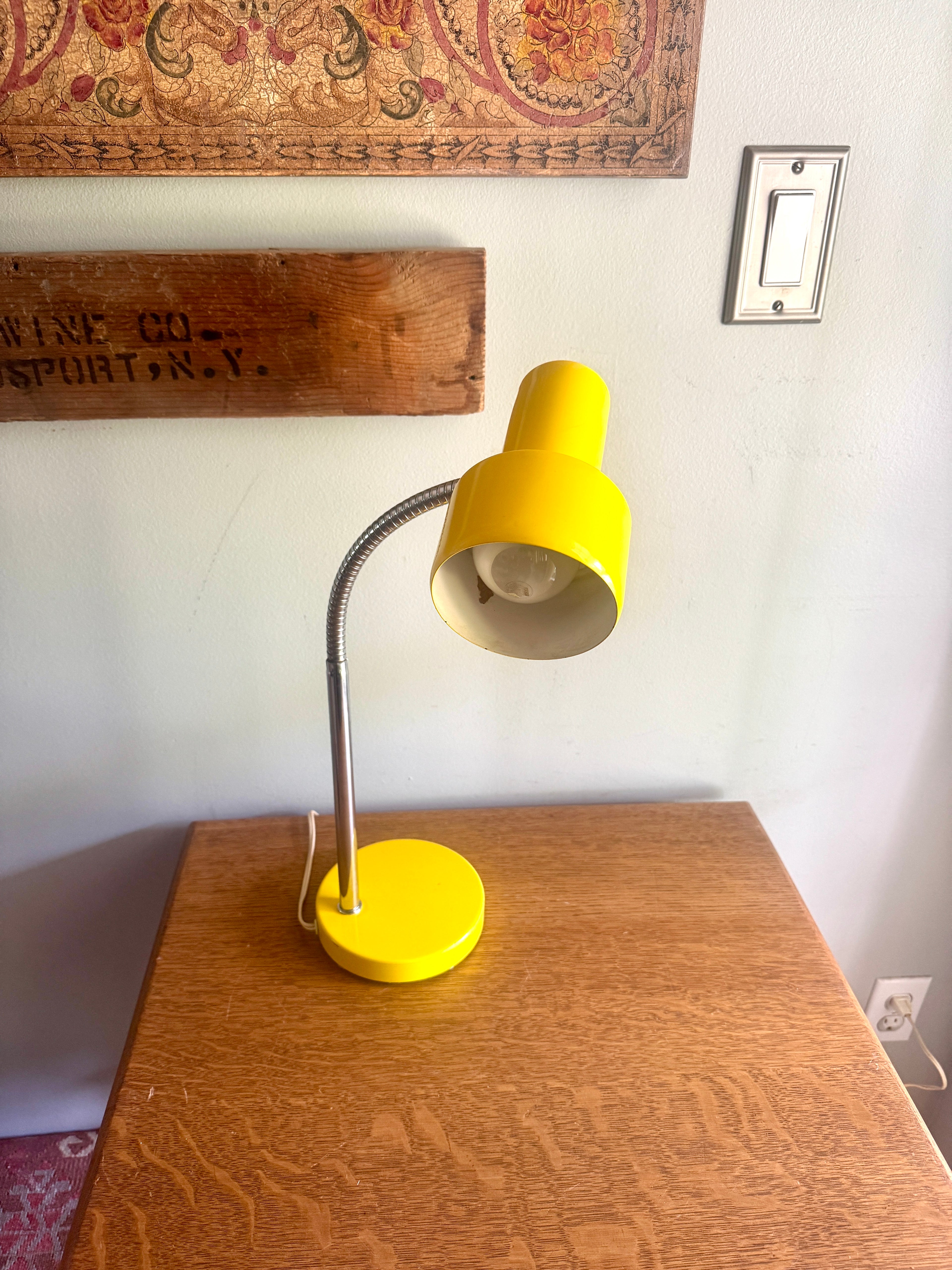 Vintage Yellow Metal Gooseneck Desk Lamp | Tenon Design MCM Gooseneck Desk Lamp