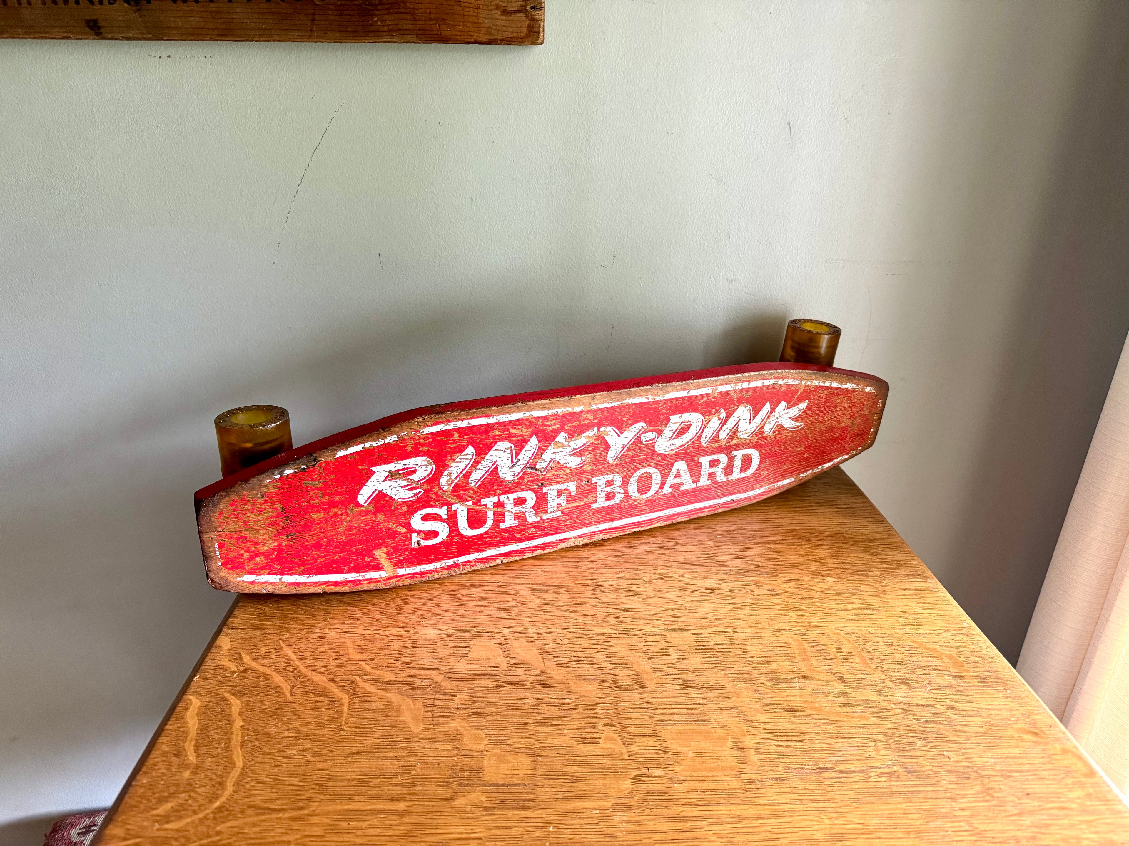 Vintage Rinky-Dink Surf Board | 1960's Skateboard | Super Grip Sport Fun Wheels  | Red Rinky-Dink 24" Skateboard