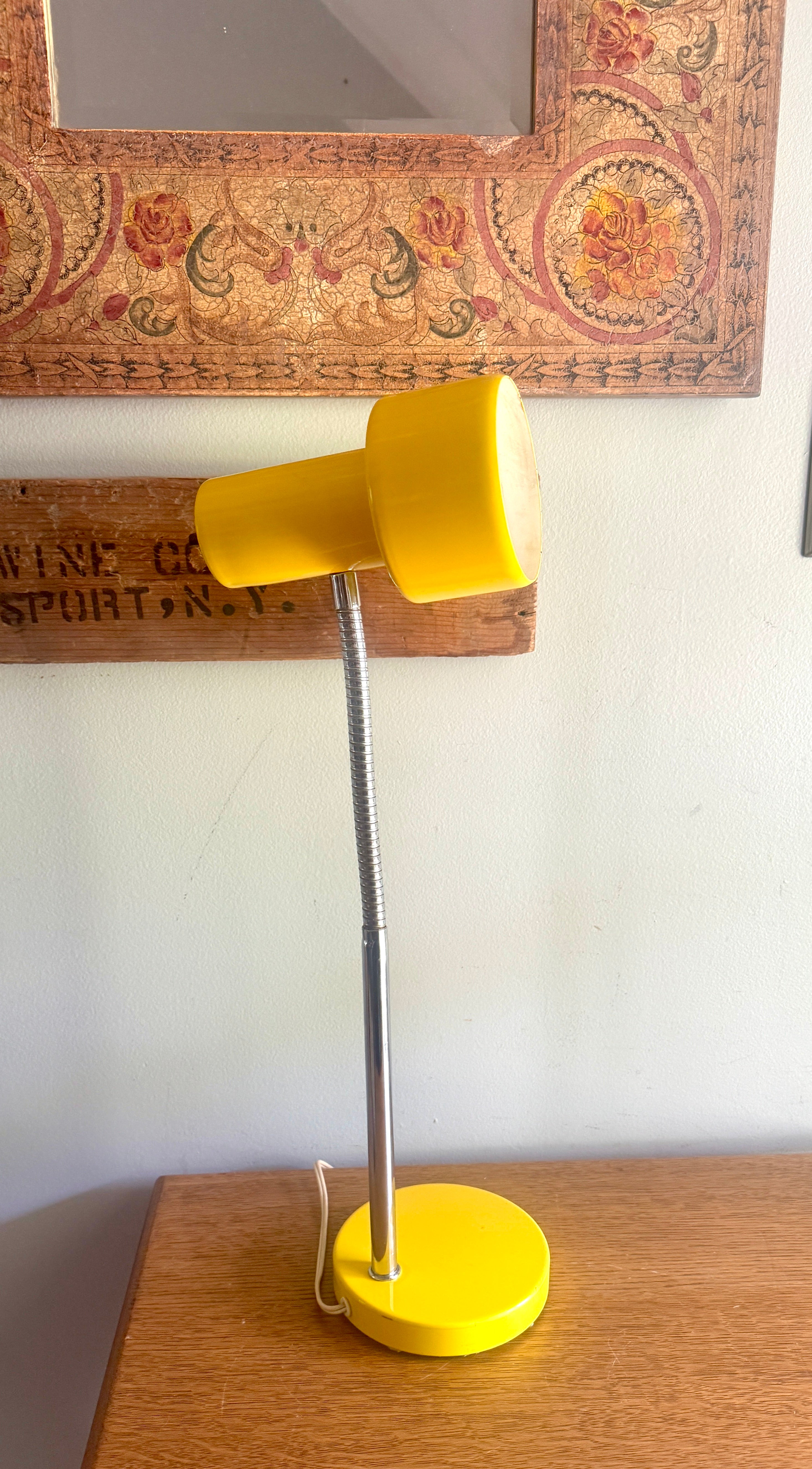 Vintage Yellow Metal Gooseneck Desk Lamp | Tenon Design MCM Gooseneck Desk Lamp