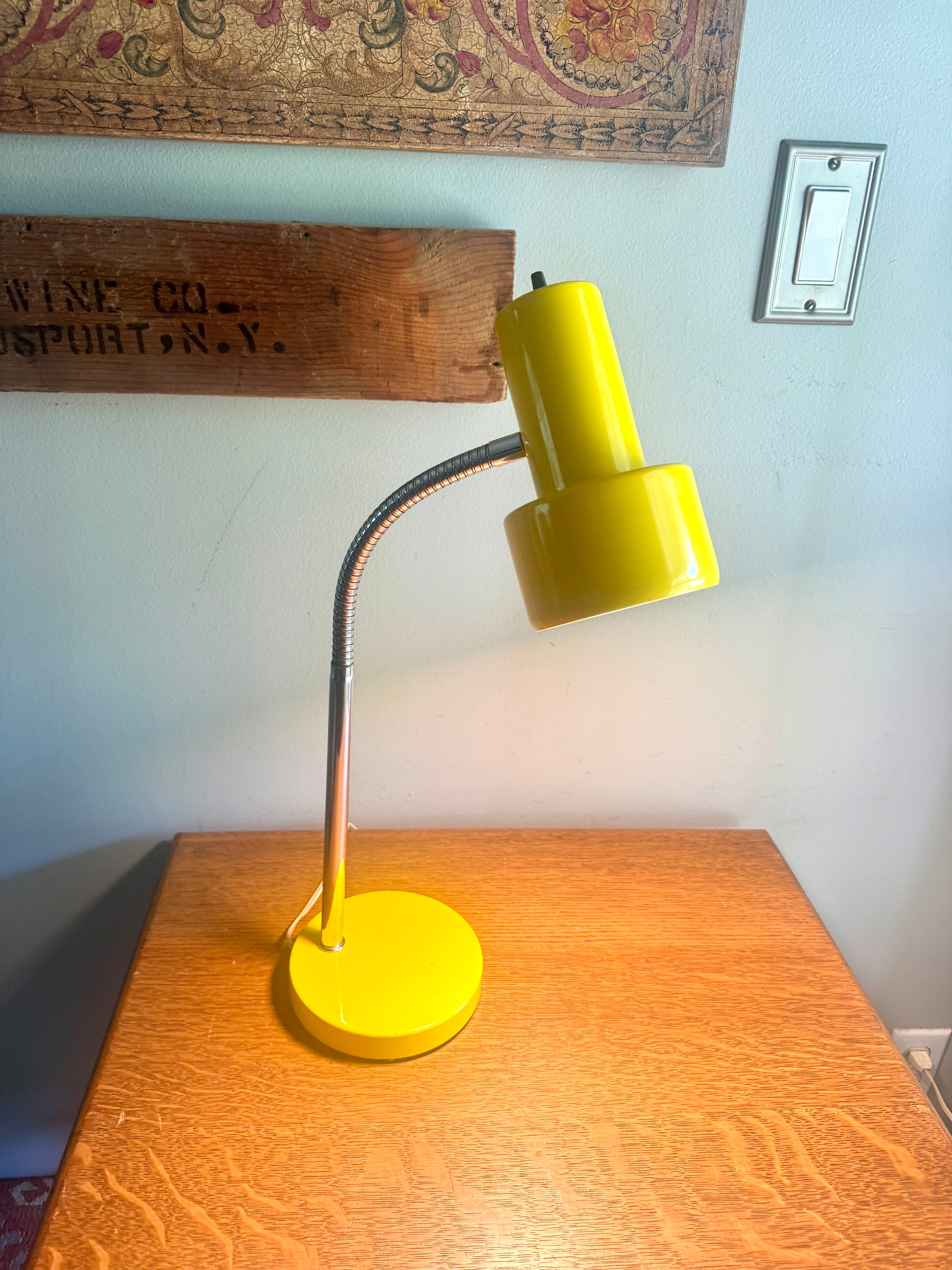 Vintage Yellow Metal Gooseneck Desk Lamp | Tenon Design MCM Gooseneck Desk Lamp