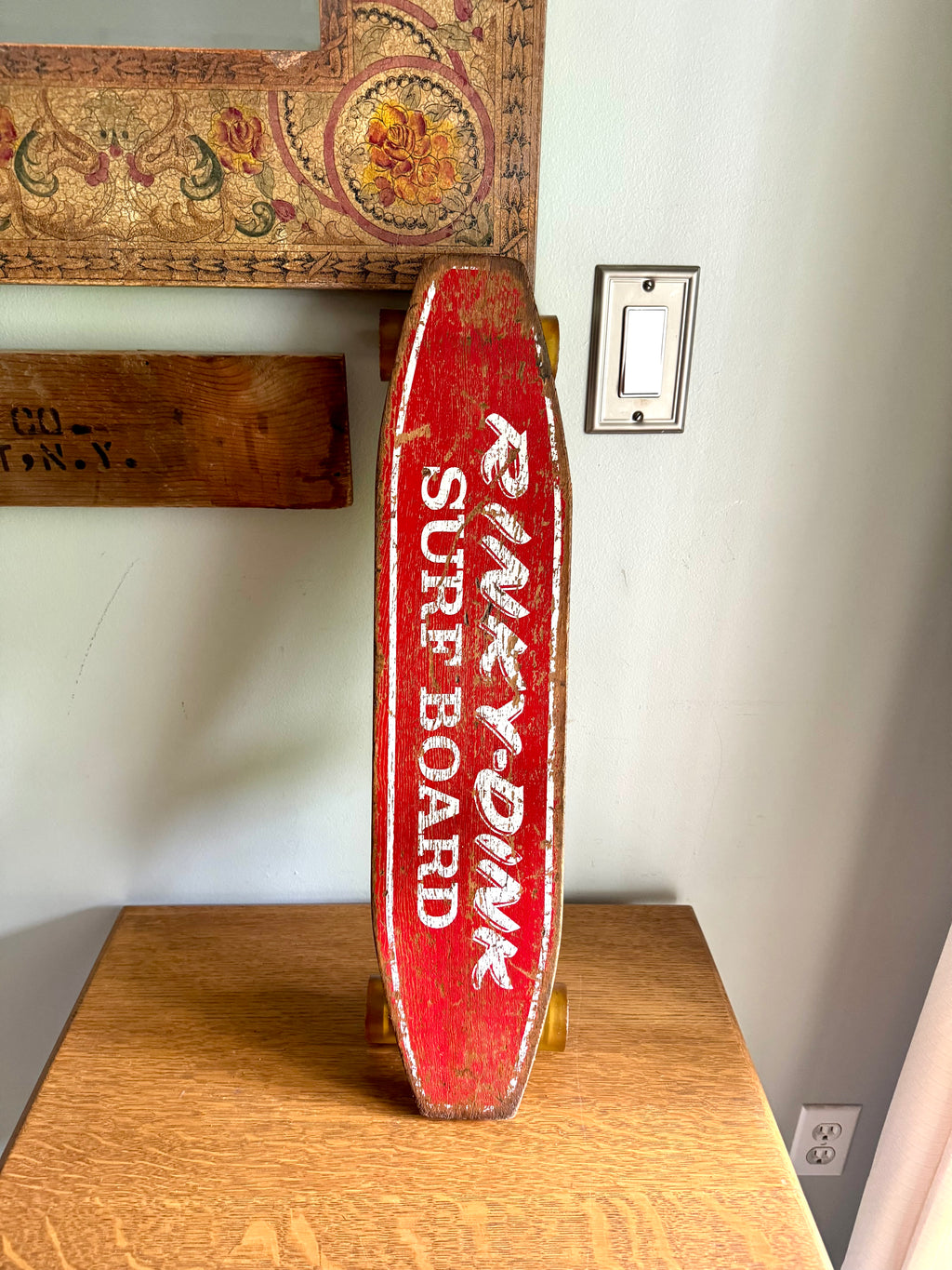 Vintage Rinky-Dink Surf Board | 1960's Skateboard | Super Grip Sport Fun Wheels  | Red Rinky-Dink 24" Skateboard