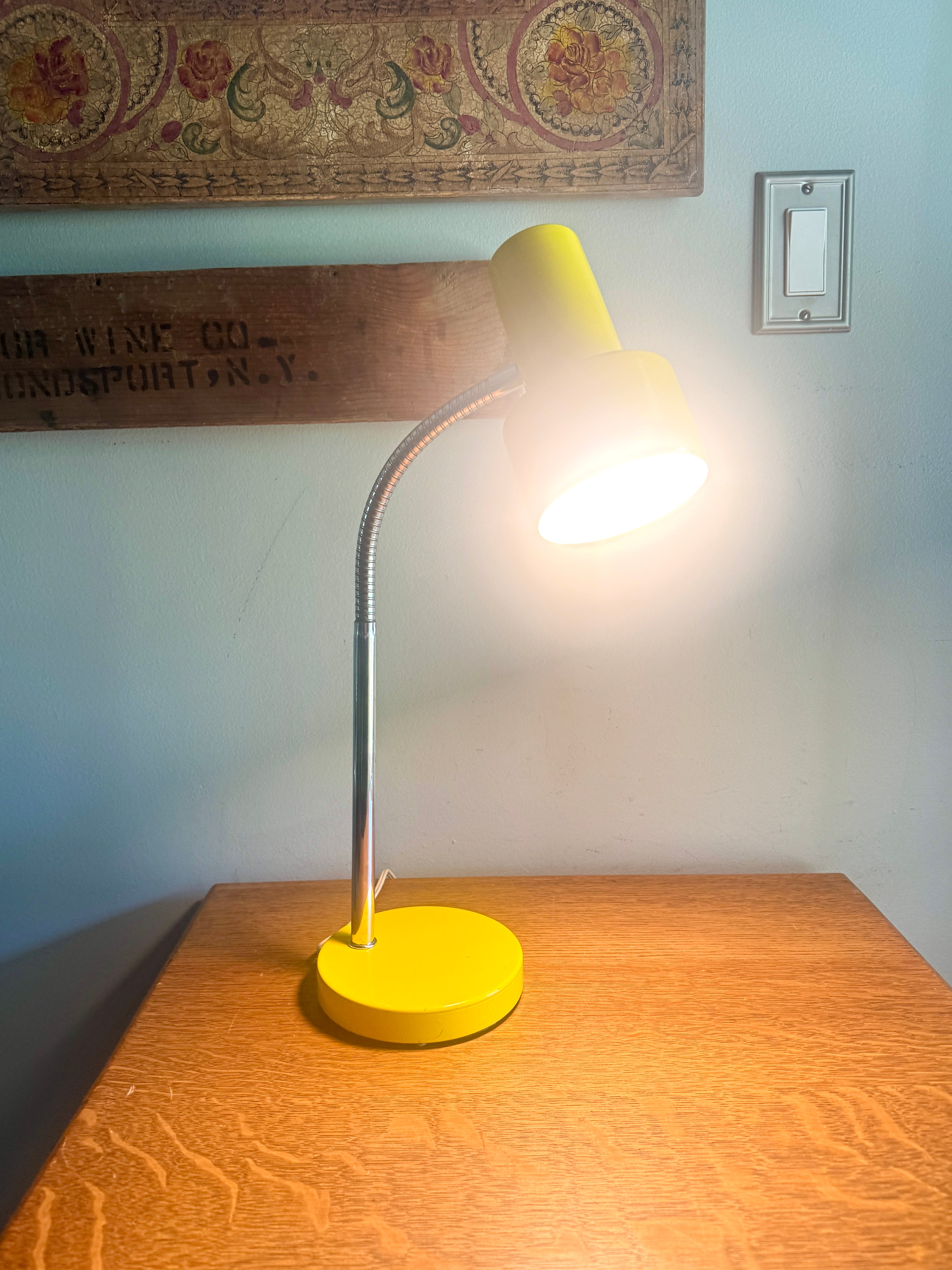 Vintage Yellow Metal Gooseneck Desk Lamp | Tenon Design MCM Gooseneck Desk Lamp