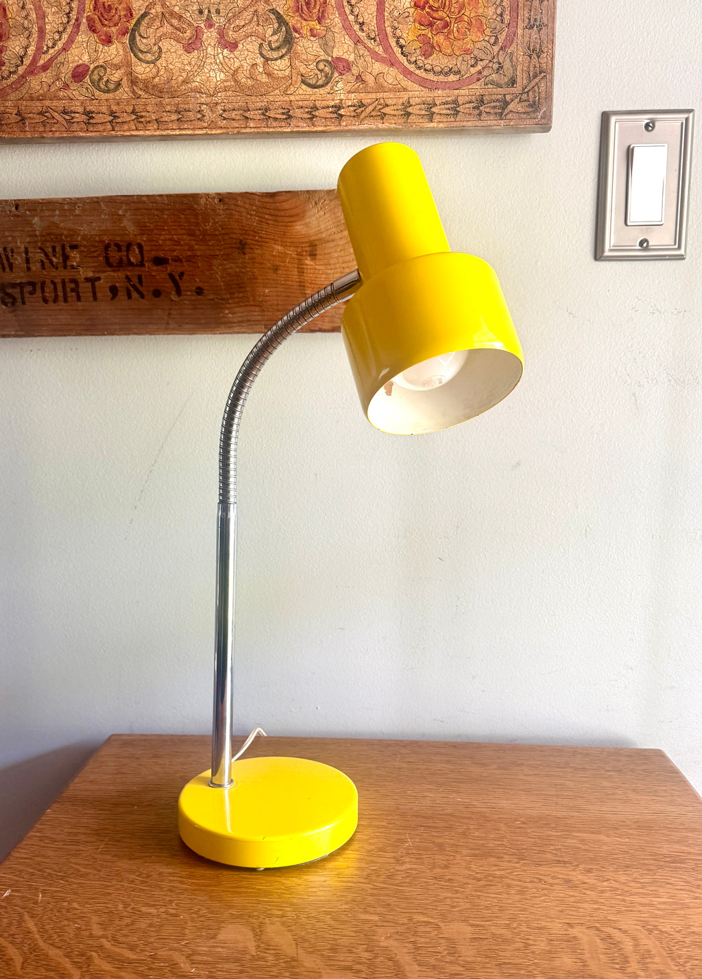 Vintage Yellow Metal Gooseneck Desk Lamp | Tenon Design MCM Gooseneck Desk Lamp