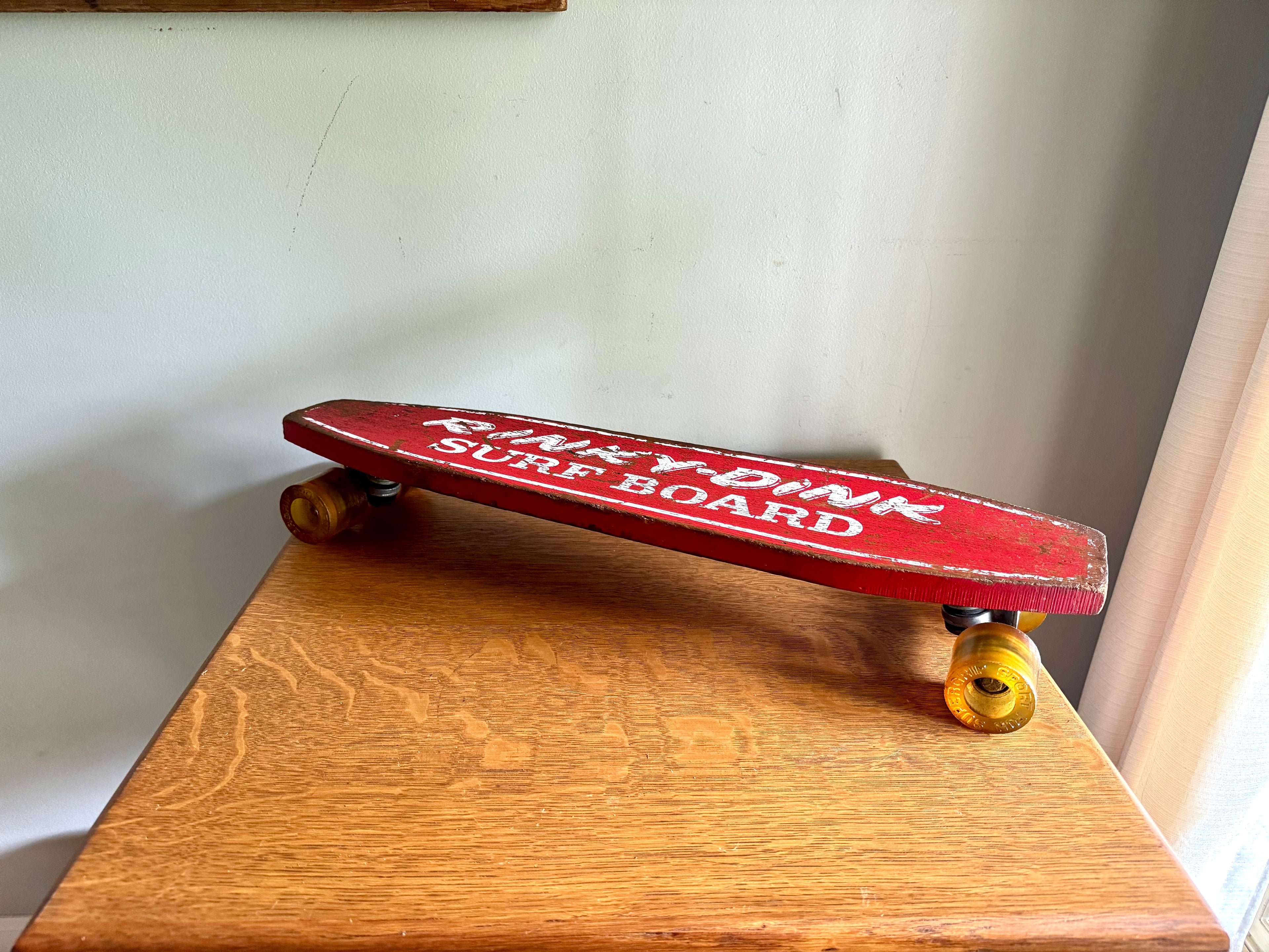 Vintage Rinky-Dink Surf Board | 1960's Skateboard | Super Grip Sport Fun Wheels  | Red Rinky-Dink 24" Skateboard
