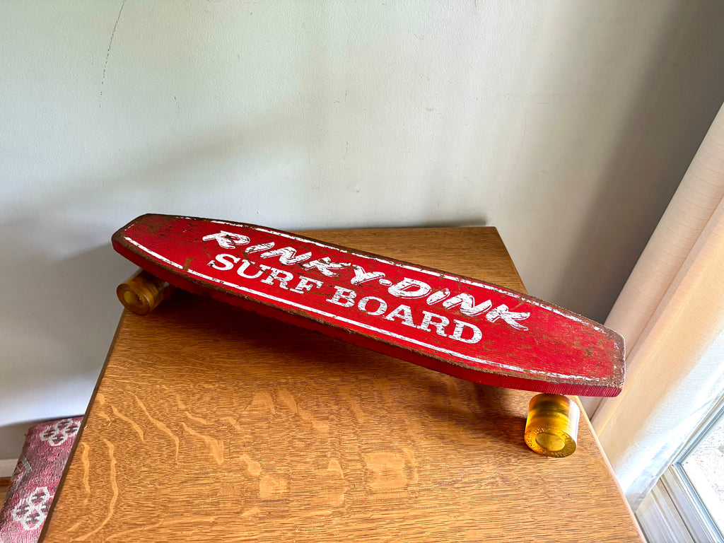 Vintage Rinky-Dink Surf Board | 1960's Skateboard | Super Grip Sport Fun Wheels  | Red Rinky-Dink 24" Skateboard