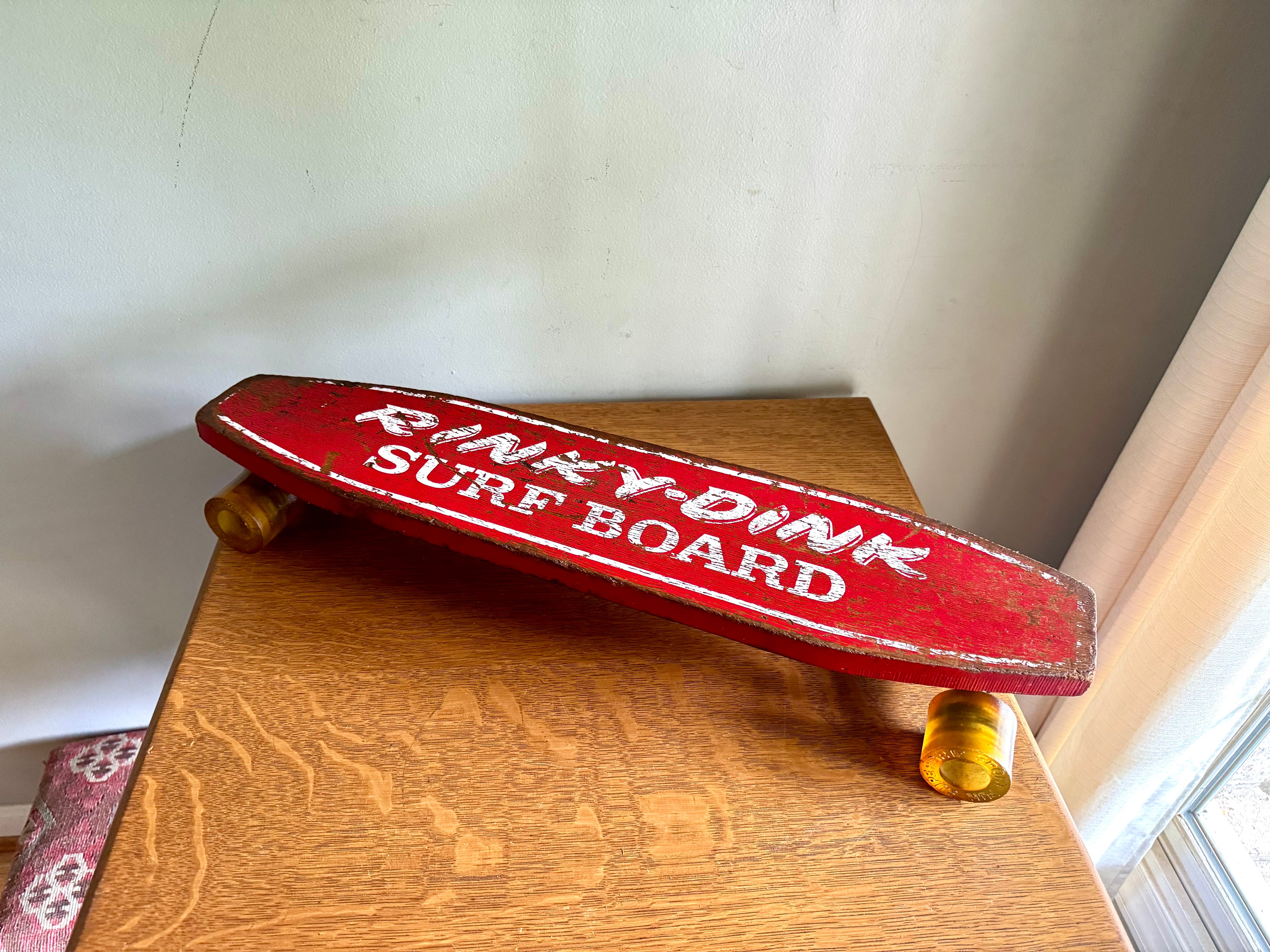 Vintage Rinky-Dink Surf Board | 1960's Skateboard | Super Grip Sport Fun Wheels  | Red Rinky-Dink 24" Skateboard