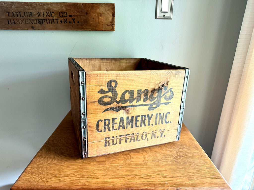 1950's Lang's Creamery Inc. Milk Crate | Buffalo NY Milk Crate| Lang's Creamery Milk Bottle Crate | Rustic Storage| J.H. Dunning Milk Crate