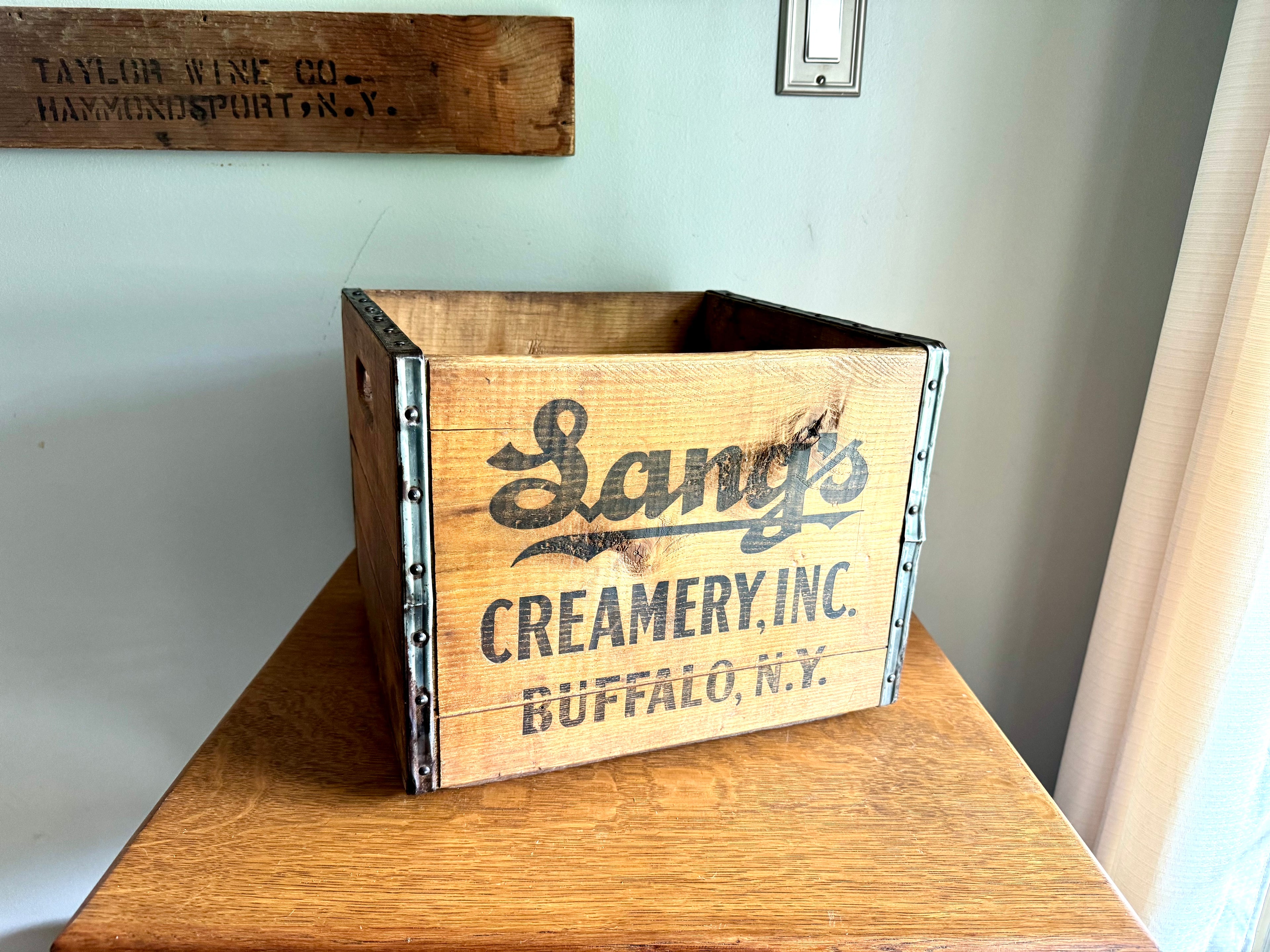 1950's Lang's Creamery Inc. Milk Crate | Buffalo NY Milk Crate| Lang's Creamery Milk Bottle Crate | Rustic Storage| J.H. Dunning Milk Crate
