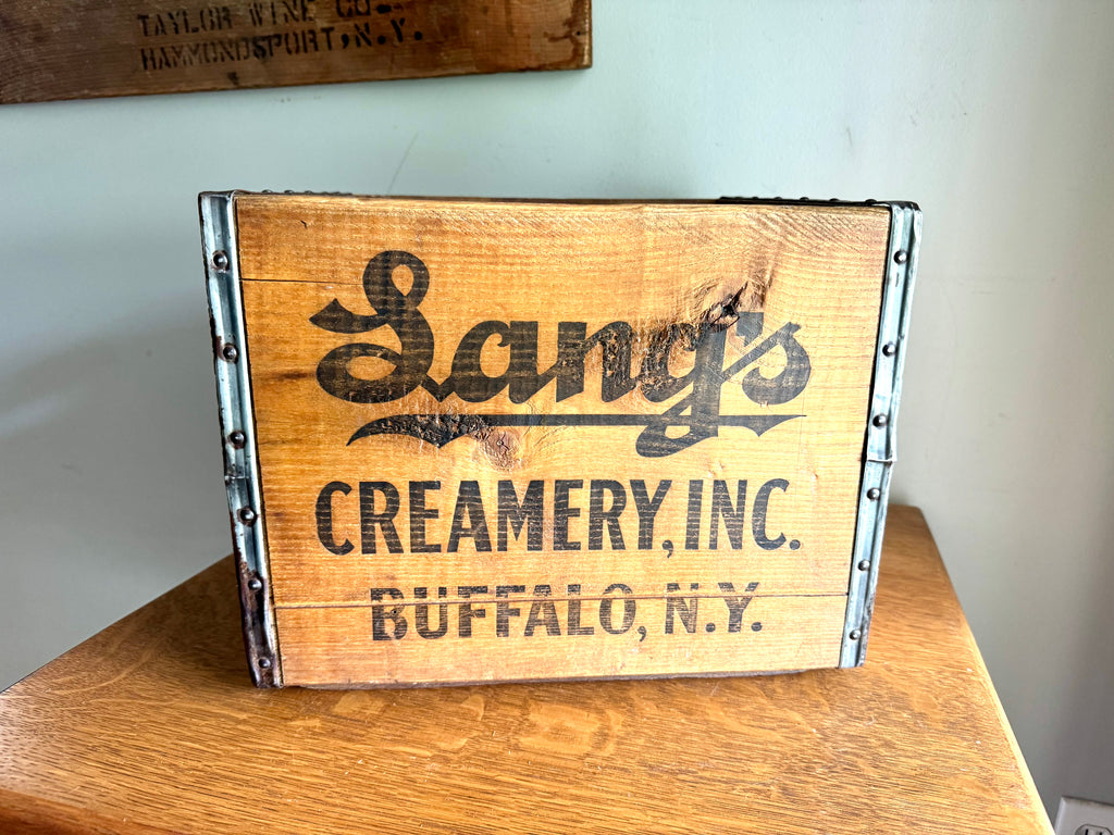 1950's Lang's Creamery Inc. Milk Crate | Buffalo NY Milk Crate| Lang's Creamery Milk Bottle Crate | Rustic Storage| J.H. Dunning Milk Crate