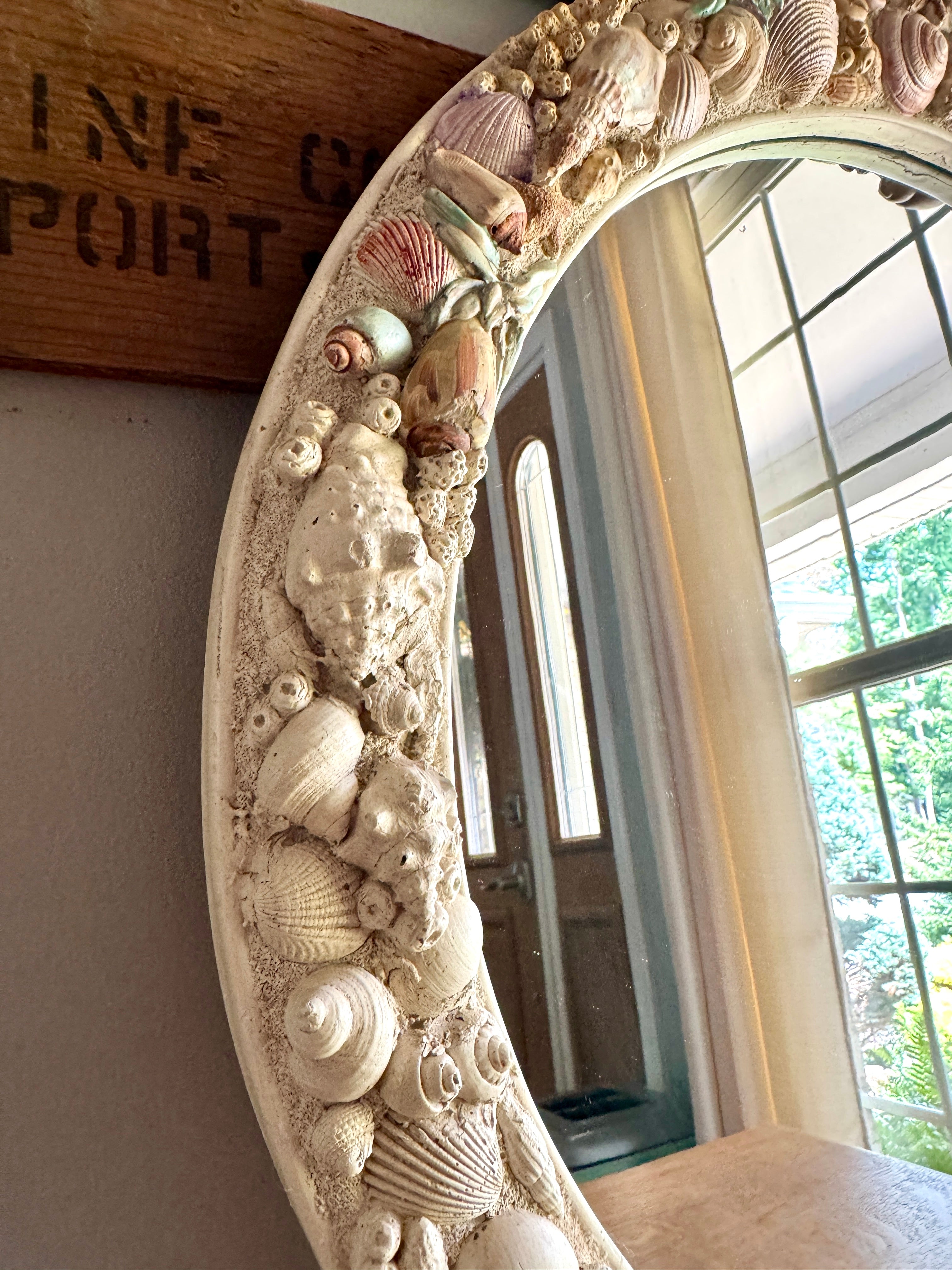 Sea Shell Framed Mirror ~ Coastal Decor 23” Round Resin Colorful Shell Mirror