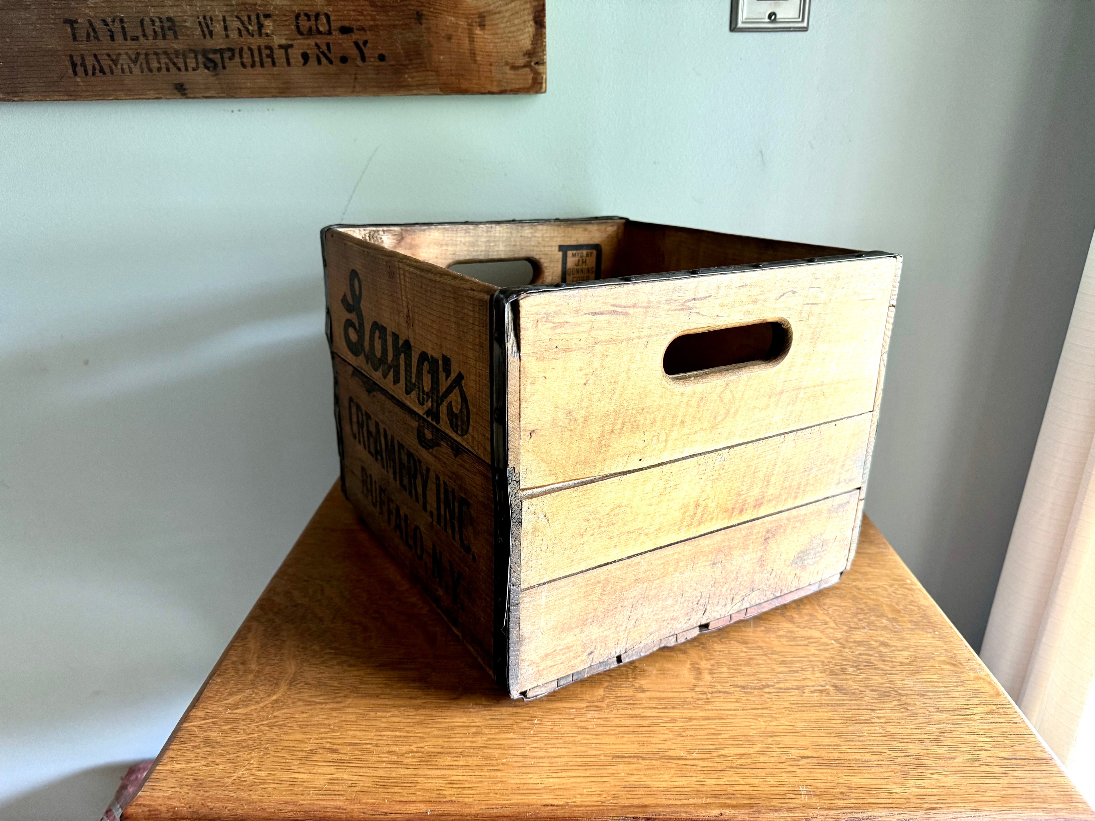 1950's Lang's Creamery Inc. Milk Crate | Buffalo NY Milk Crate| Lang's Creamery Milk Bottle Crate | Rustic Storage| J.H. Dunning Milk Crate
