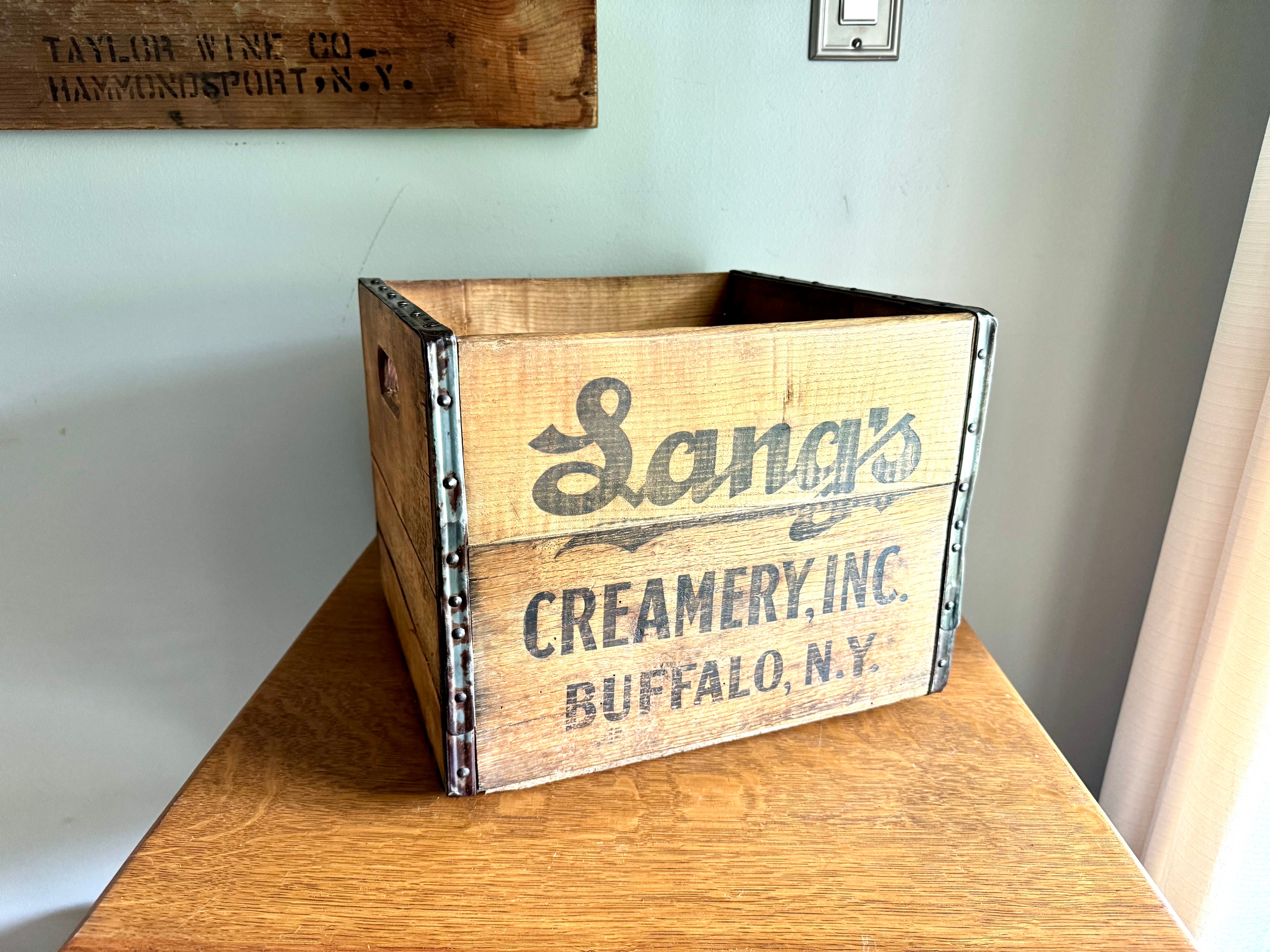 1950's Lang's Creamery Inc. Milk Crate | Buffalo NY Milk Crate| Lang's Creamery Milk Bottle Crate | Rustic Storage| J.H. Dunning Milk Crate