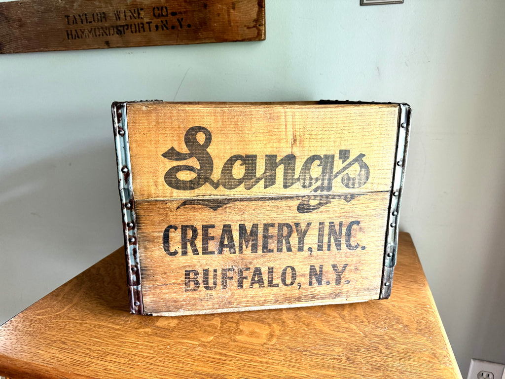1950's Lang's Creamery Inc. Milk Crate | Buffalo NY Milk Crate| Lang's Creamery Milk Bottle Crate | Rustic Storage| J.H. Dunning Milk Crate
