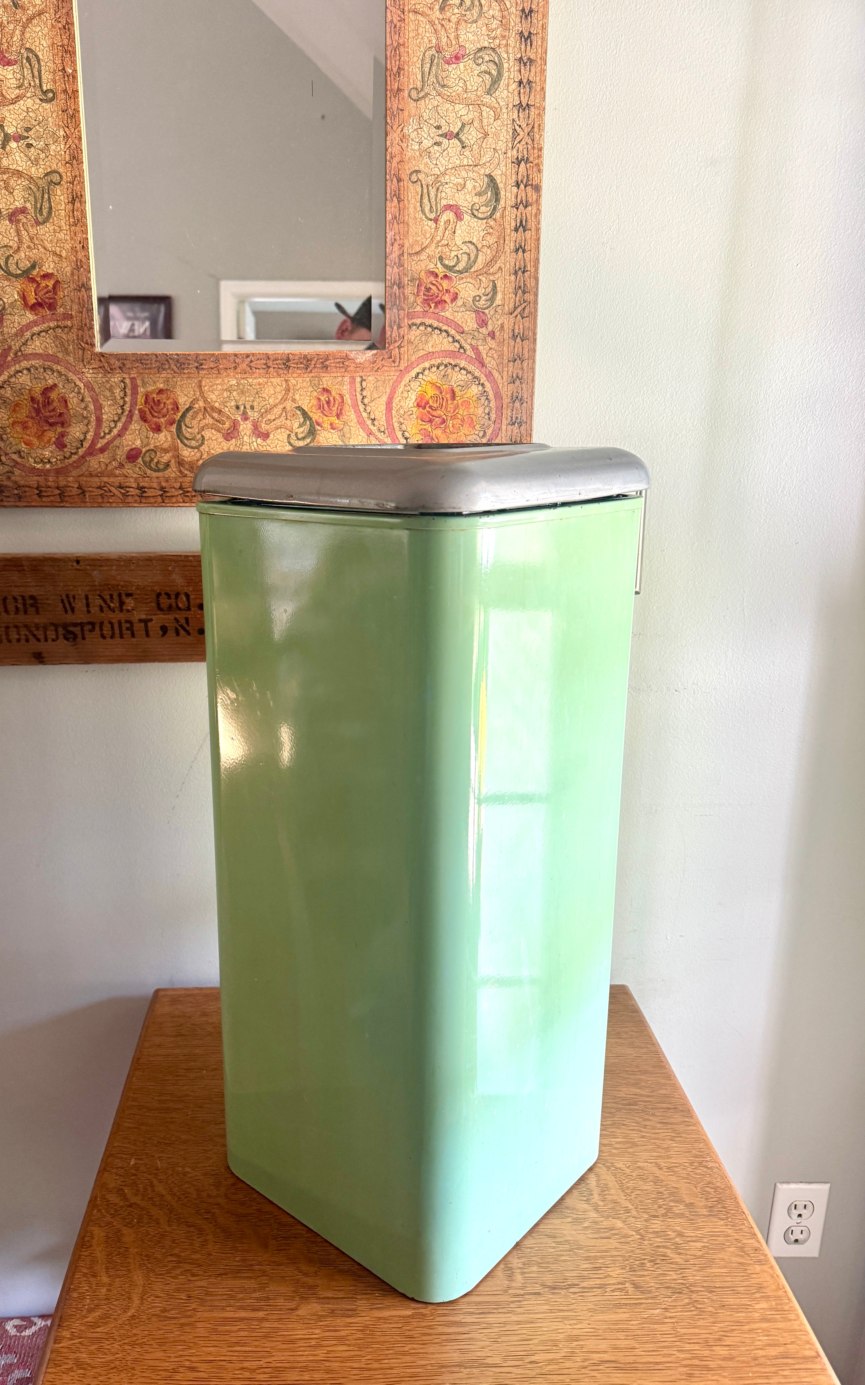 1960s Green Industrial Mid Century Modern Trash Can ~ Mint Green Hamilton Atomic Trash Can