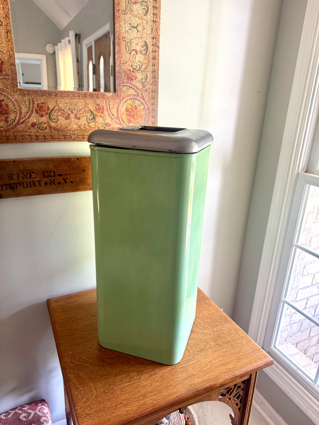 1960s Green Industrial Mid Century Modern Trash Can ~ Mint Green Hamilton Atomic Trash Can