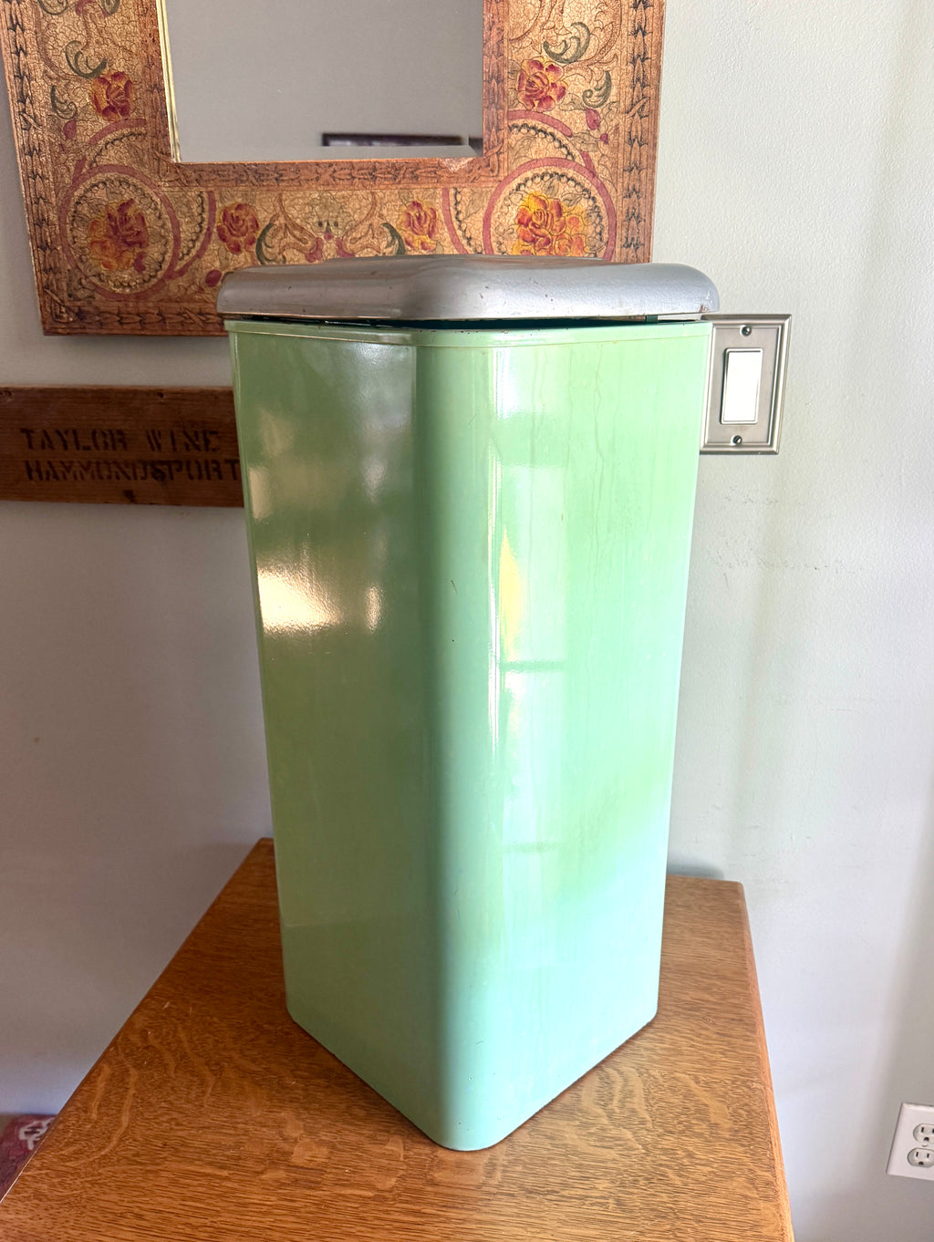 1960s Green Industrial Mid Century Modern Trash Can ~ Mint Green Hamilton Atomic Trash Can
