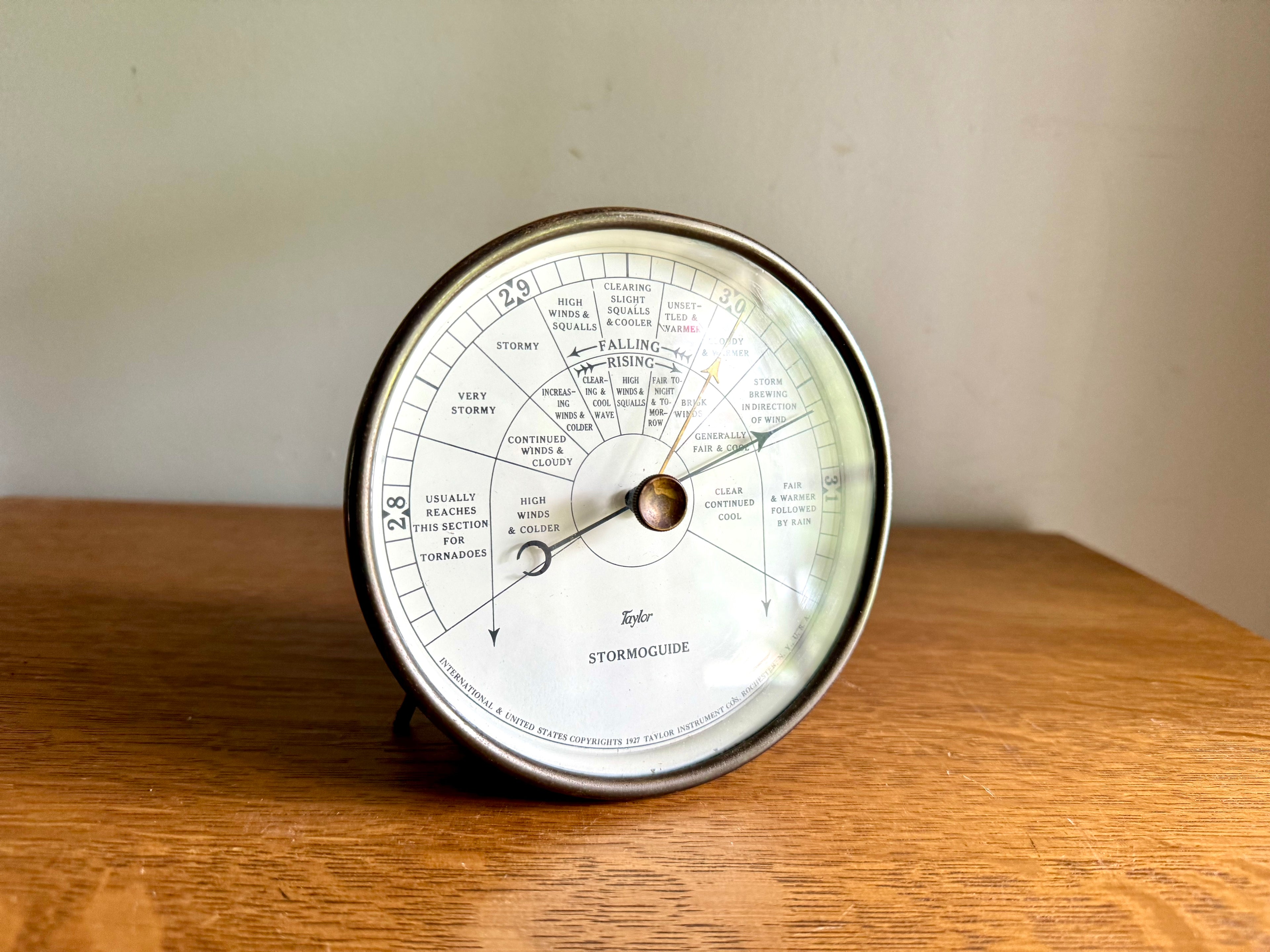 Rustic Metal Taylor Desk Stormoguide  | 1927 Taylor Instruments Industrial | Rustic Weather Instrument | Vintage Desk Decor Barometer