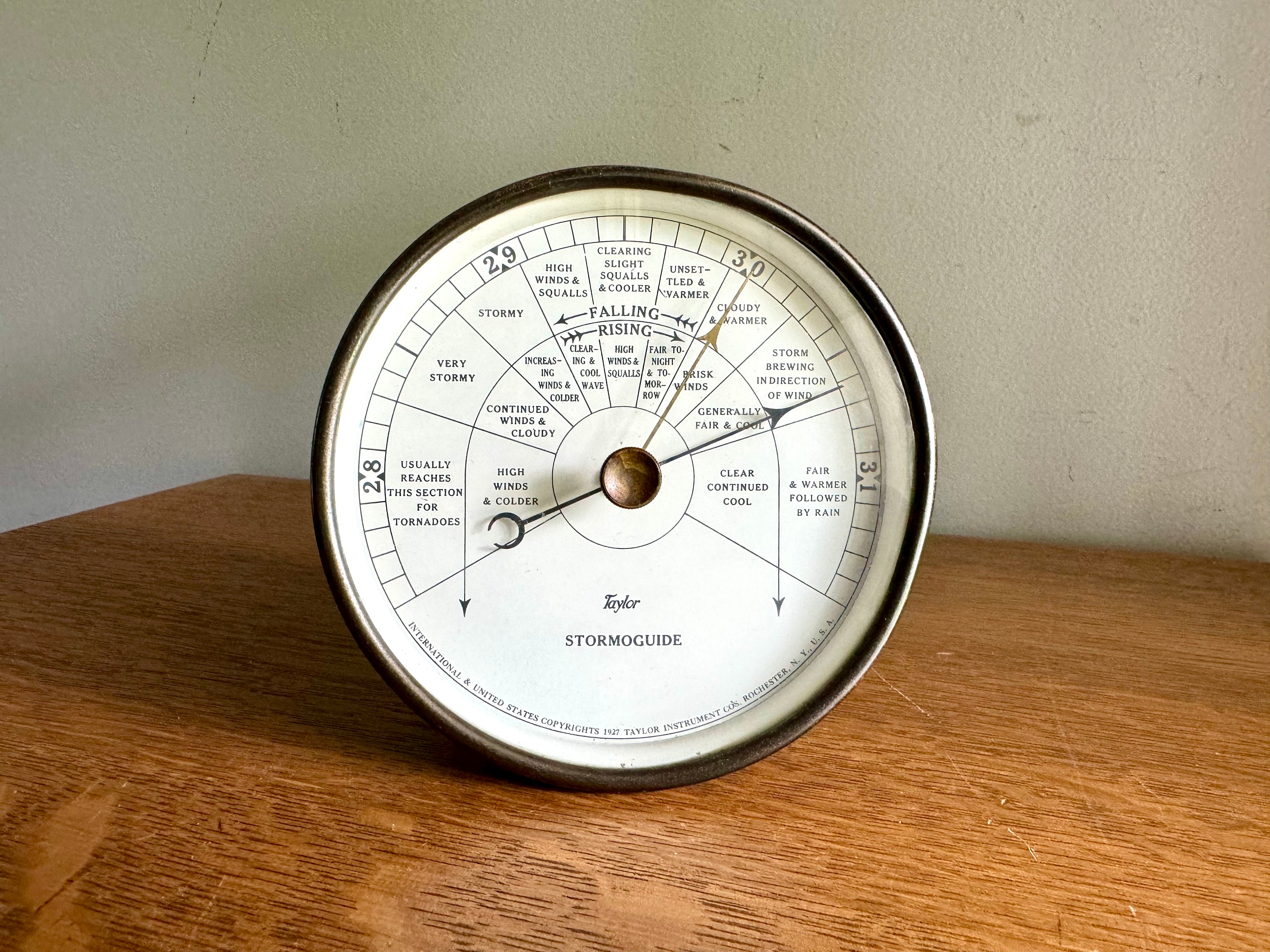Rustic Metal Taylor Desk Stormoguide  | 1927 Taylor Instruments Industrial | Rustic Weather Instrument | Vintage Desk Decor Barometer