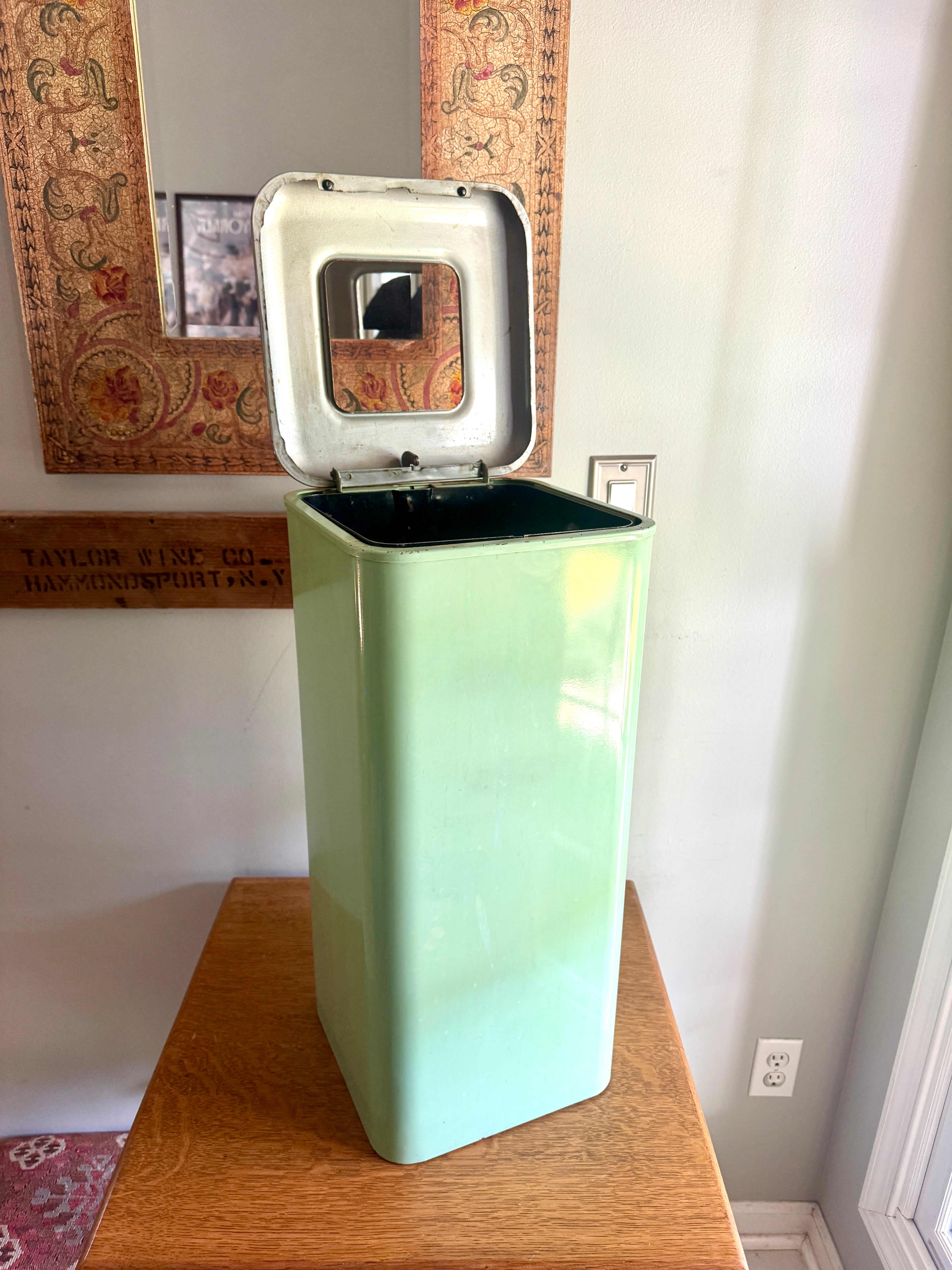 1960s Green Industrial Mid Century Modern Trash Can ~ Mint Green Hamilton Atomic Trash Can