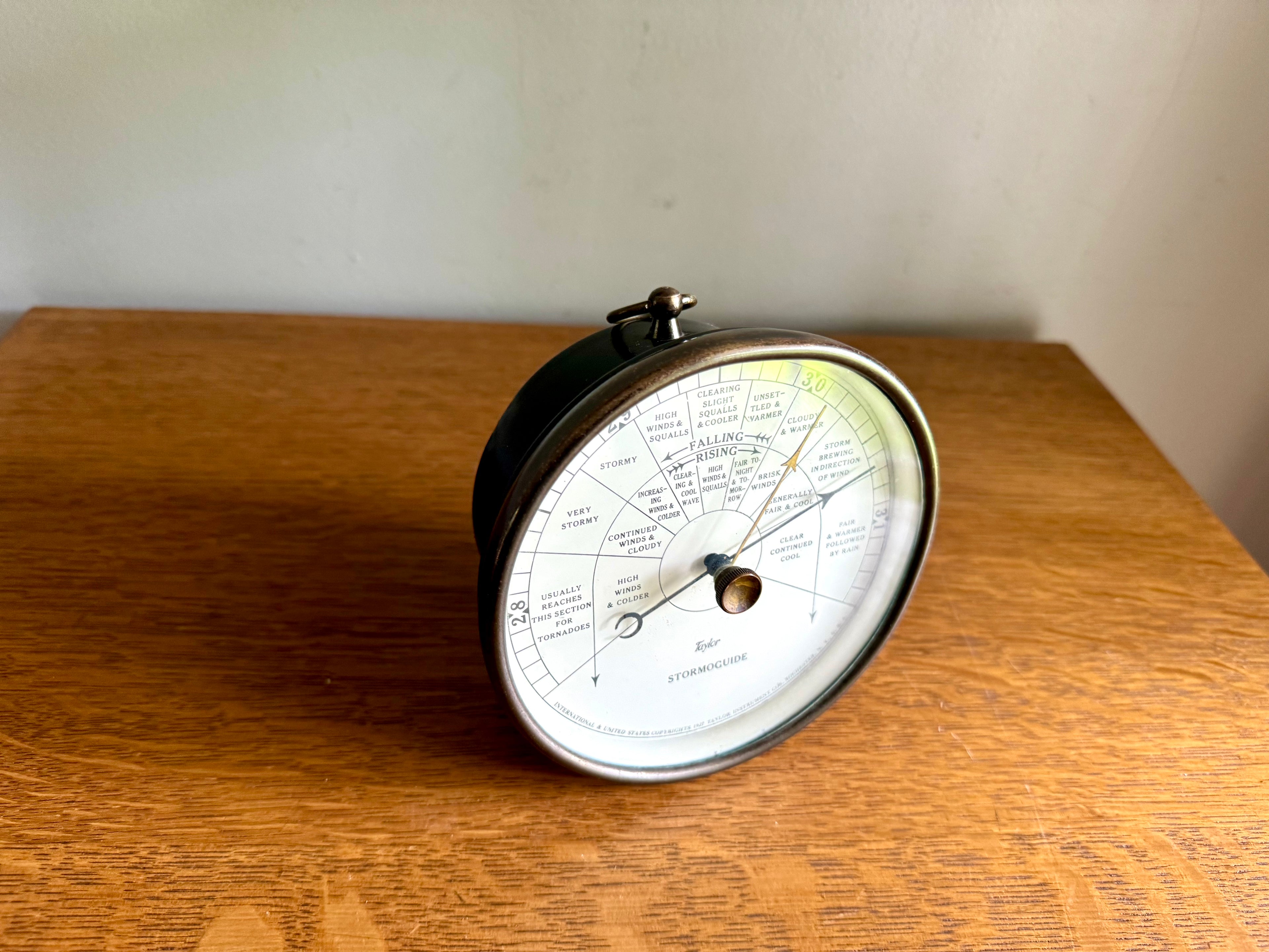 Rustic Metal Taylor Desk Stormoguide  | 1927 Taylor Instruments Industrial | Rustic Weather Instrument | Vintage Desk Decor Barometer