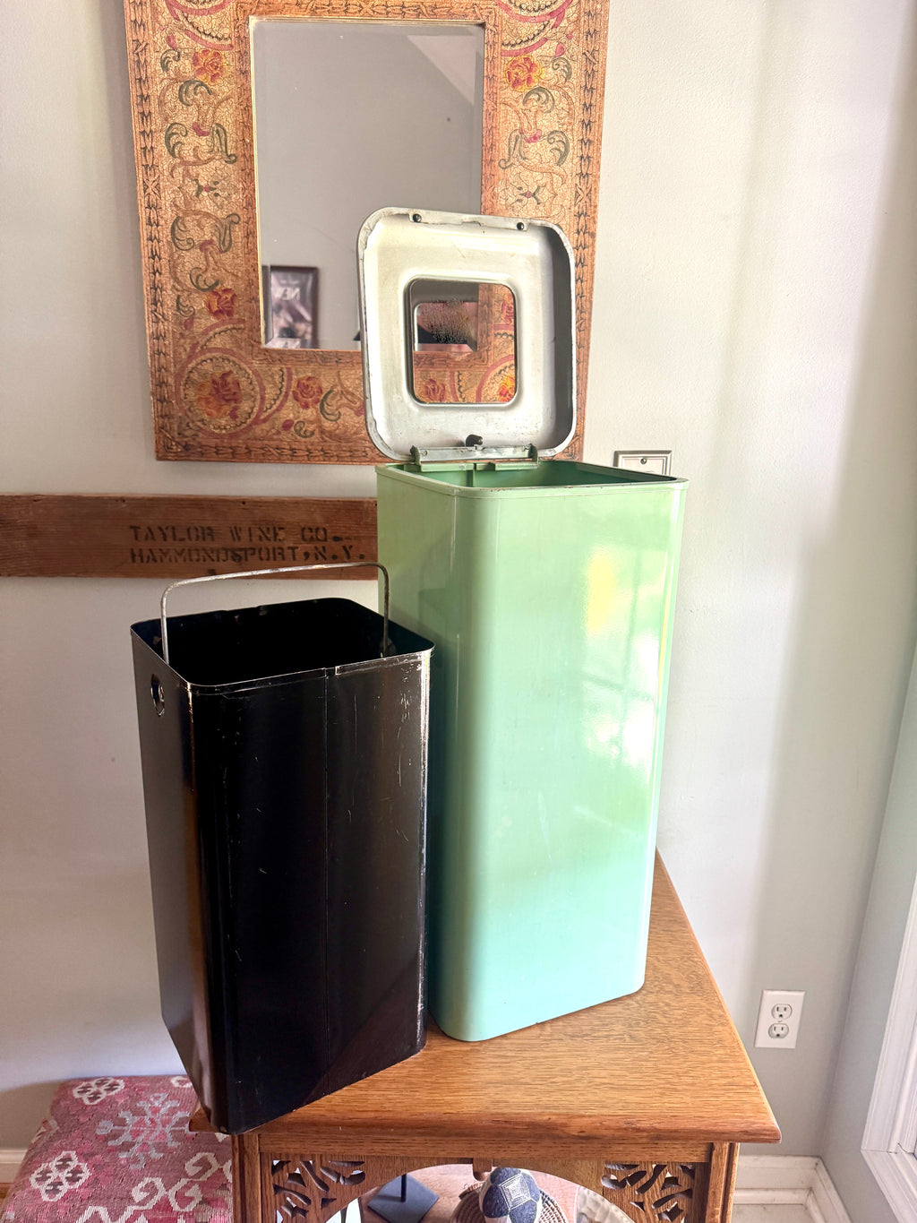 1960s Green Industrial Mid Century Modern Trash Can ~ Mint Green Hamilton Atomic Trash Can