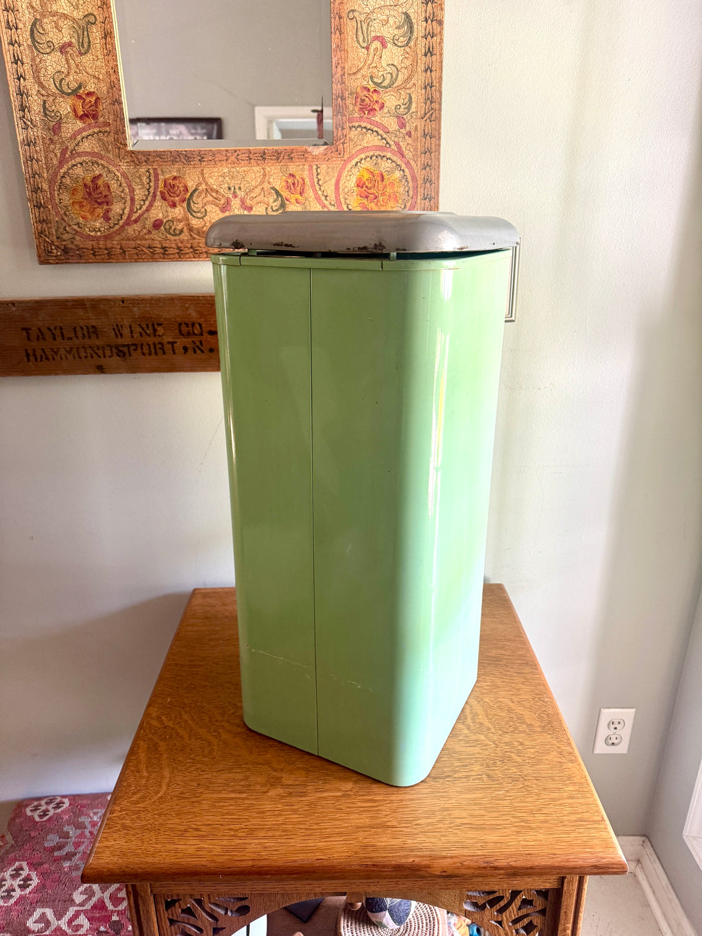 1960s Green Industrial Mid Century Modern Trash Can ~ Mint Green Hamilton Atomic Trash Can