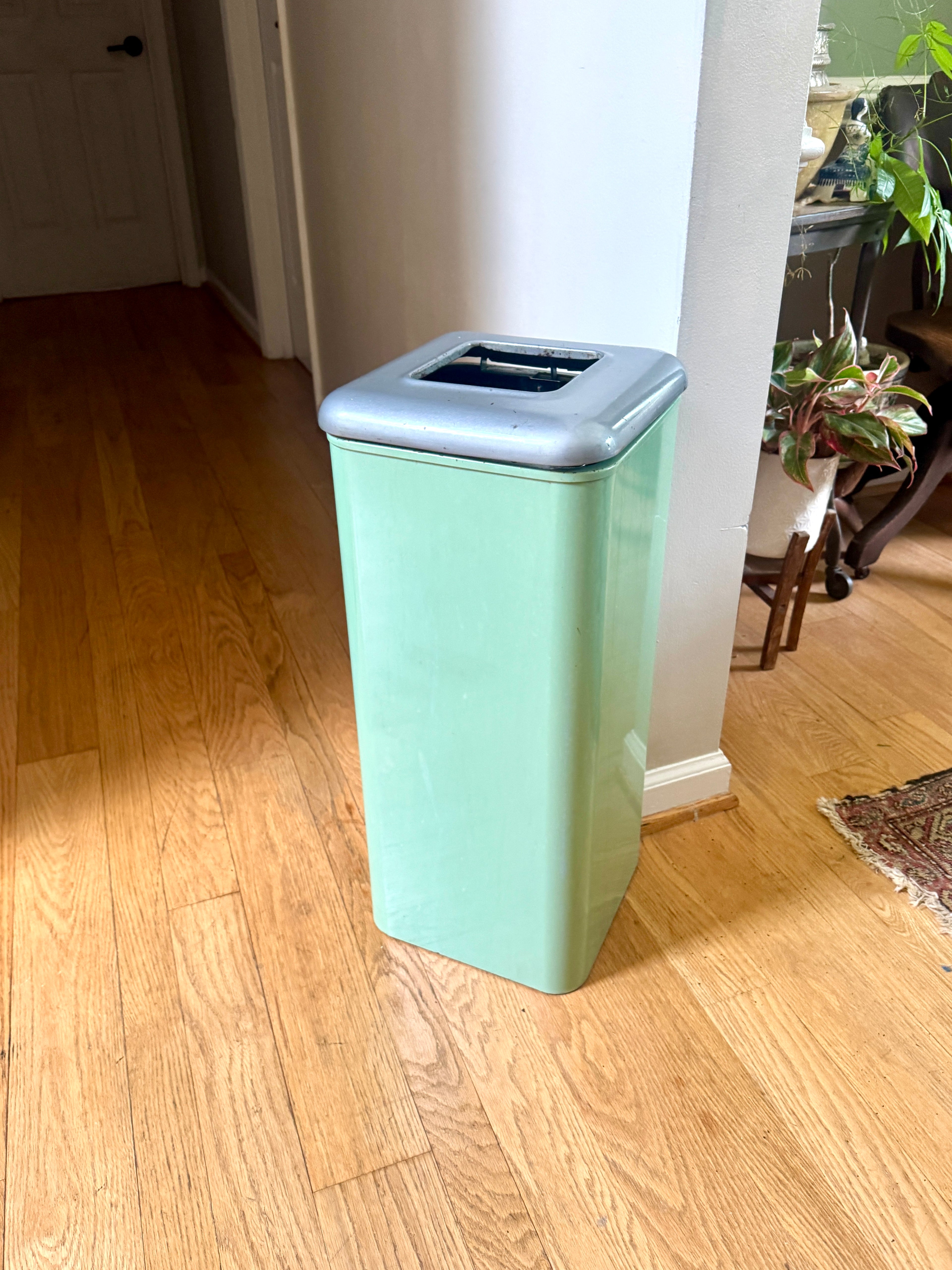 1960s Green Industrial Mid Century Modern Trash Can ~ Mint Green Hamilton Atomic Trash Can