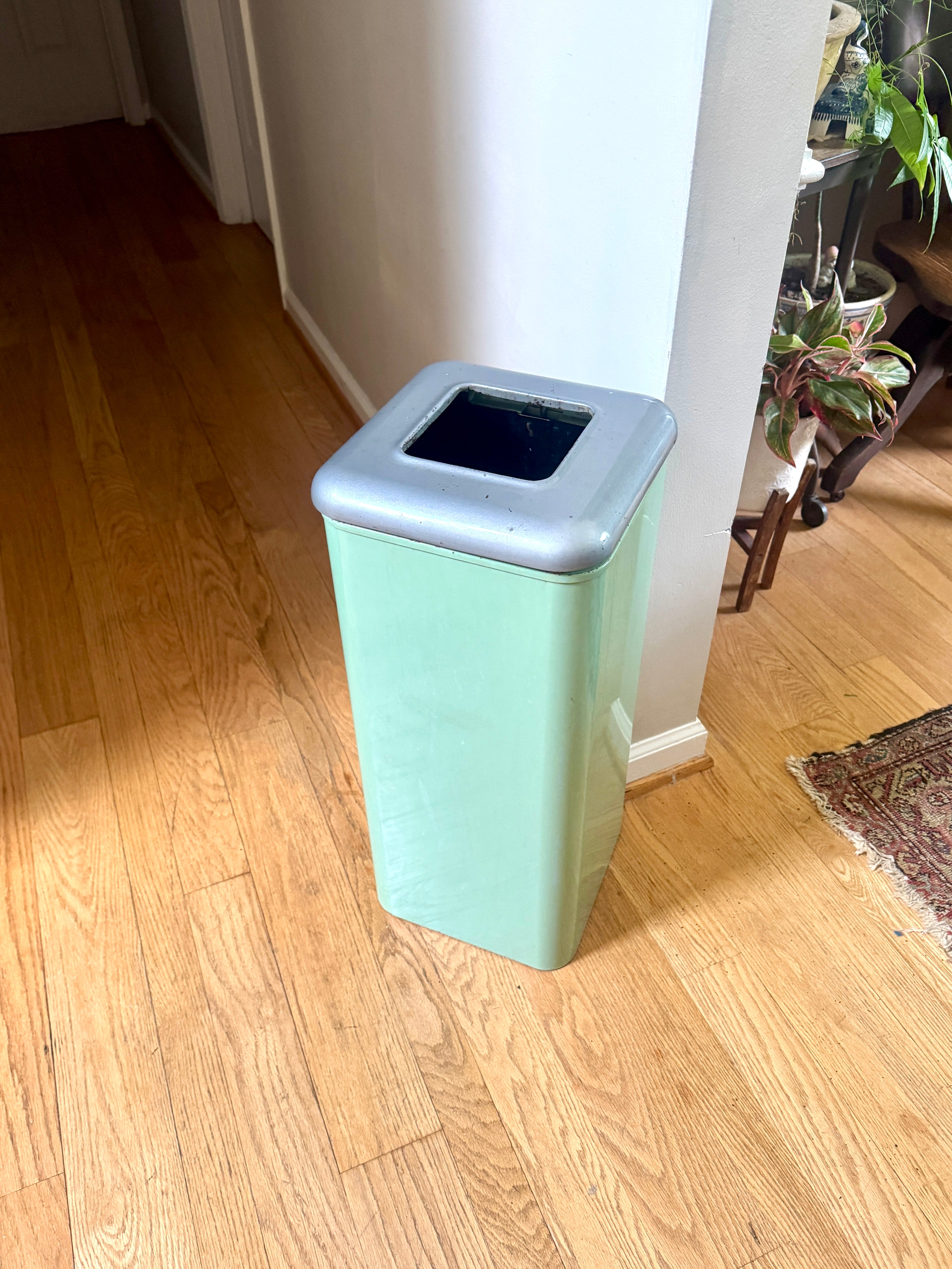 1960s Green Industrial Mid Century Modern Trash Can ~ Mint Green Hamilton Atomic Trash Can