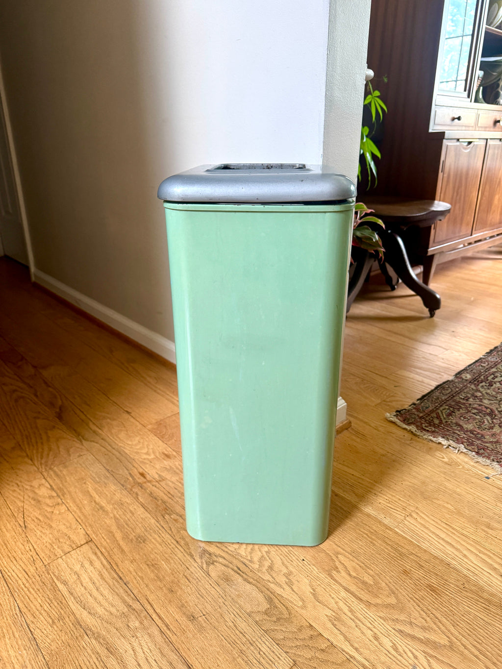 1960s Green Industrial Mid Century Modern Trash Can ~ Mint Green Hamilton Atomic Trash Can