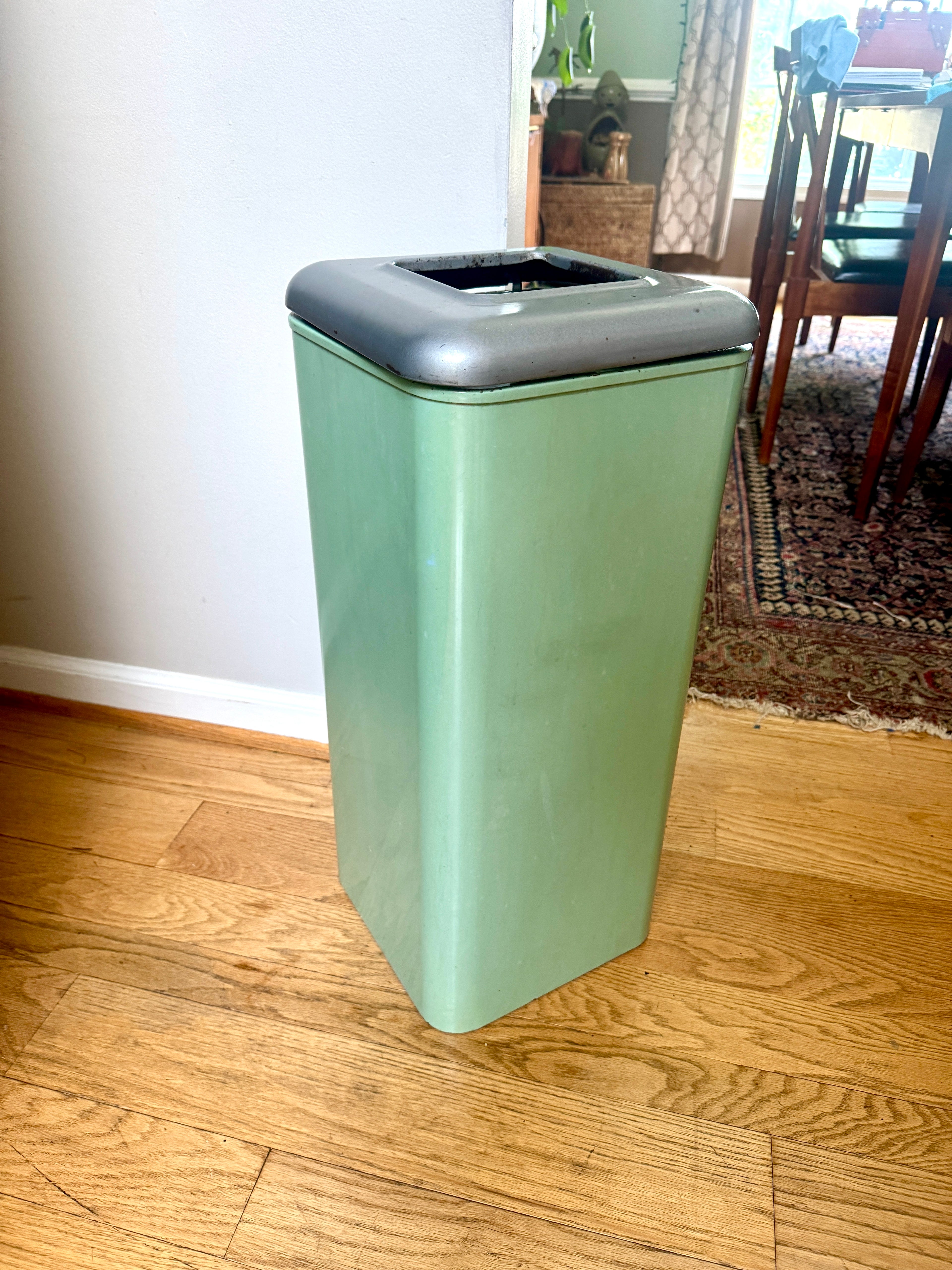 1960s Green Industrial Mid Century Modern Trash Can ~ Mint Green Hamilton Atomic Trash Can