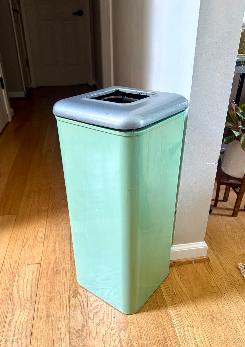 1960s Green Industrial Mid Century Modern Trash Can ~ Mint Green Hamilton Atomic Trash Can
