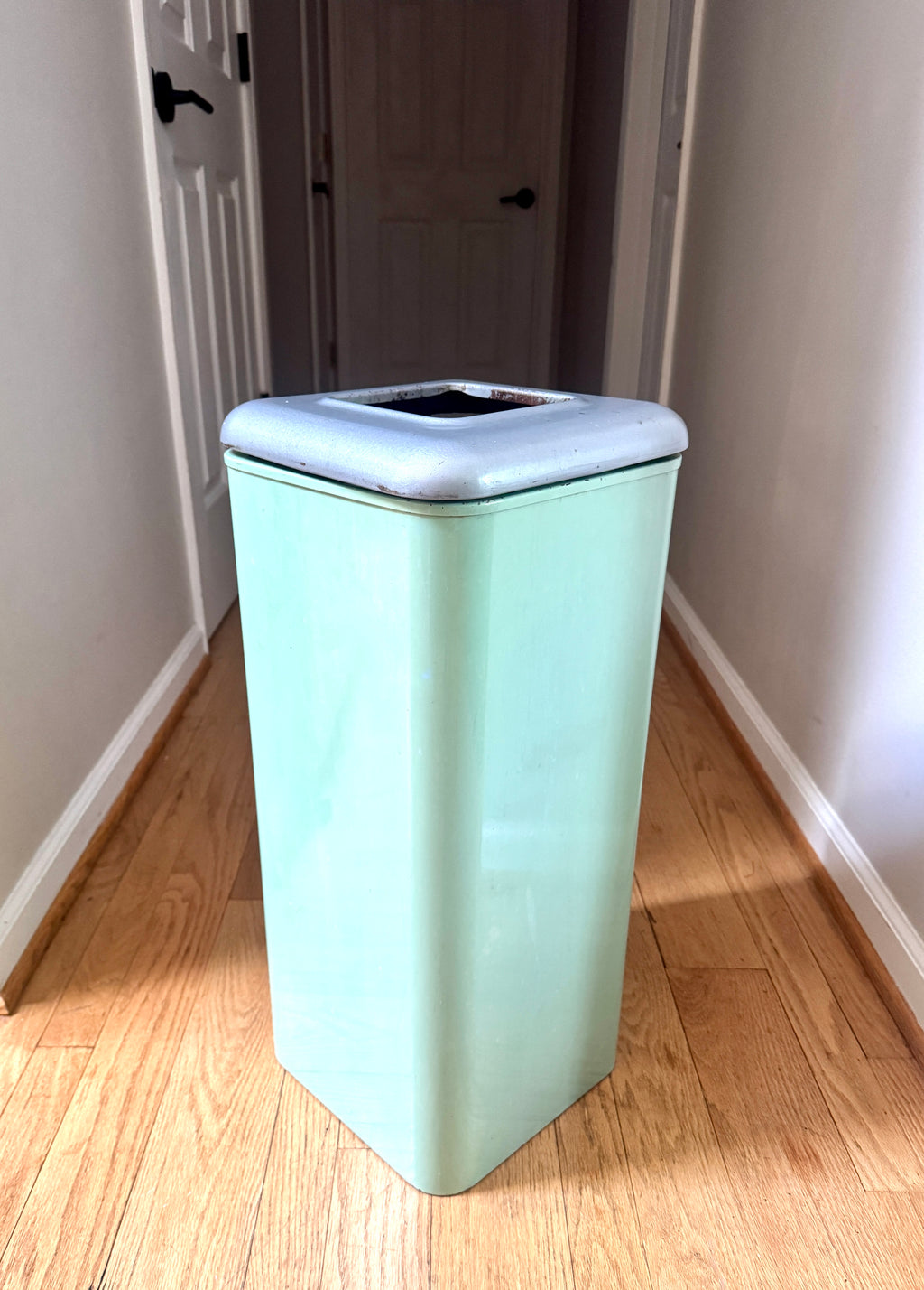 1960s Green Industrial Mid Century Modern Trash Can ~ Mint Green Hamilton Atomic Trash Can