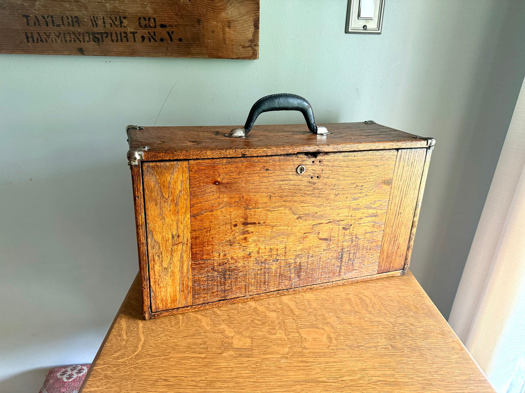 Vintage Oak Machinist Tool Chest | Wooden Tool Chest | Oak Journeyman Chest | 6 Drawer Wood Toolbox With Front Cover | Wood Tool Chest