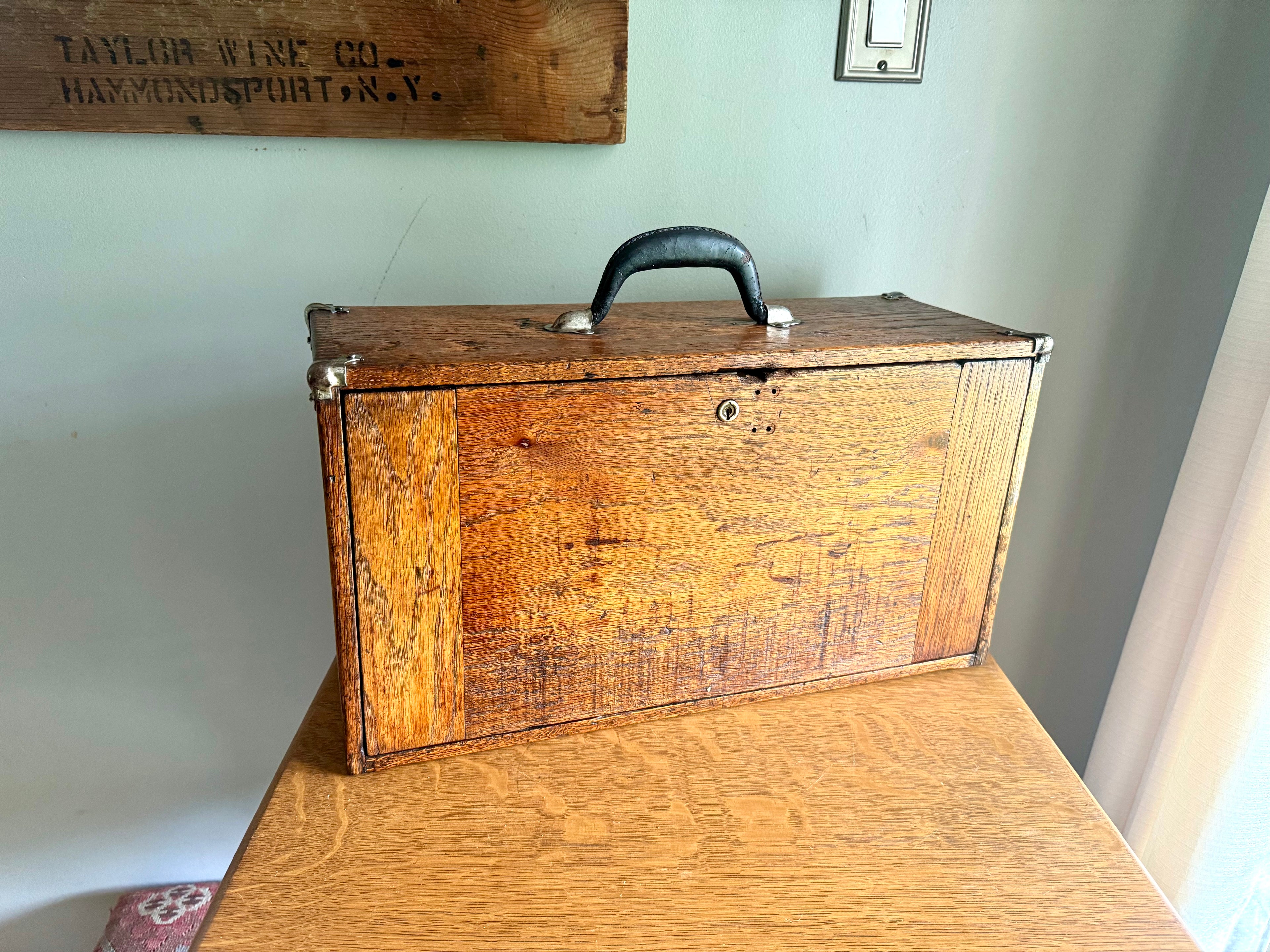 Vintage Oak Machinist Tool Chest | Wooden Tool Chest | Oak Journeyman Chest | 6 Drawer Wood Toolbox With Front Cover | Wood Tool Chest