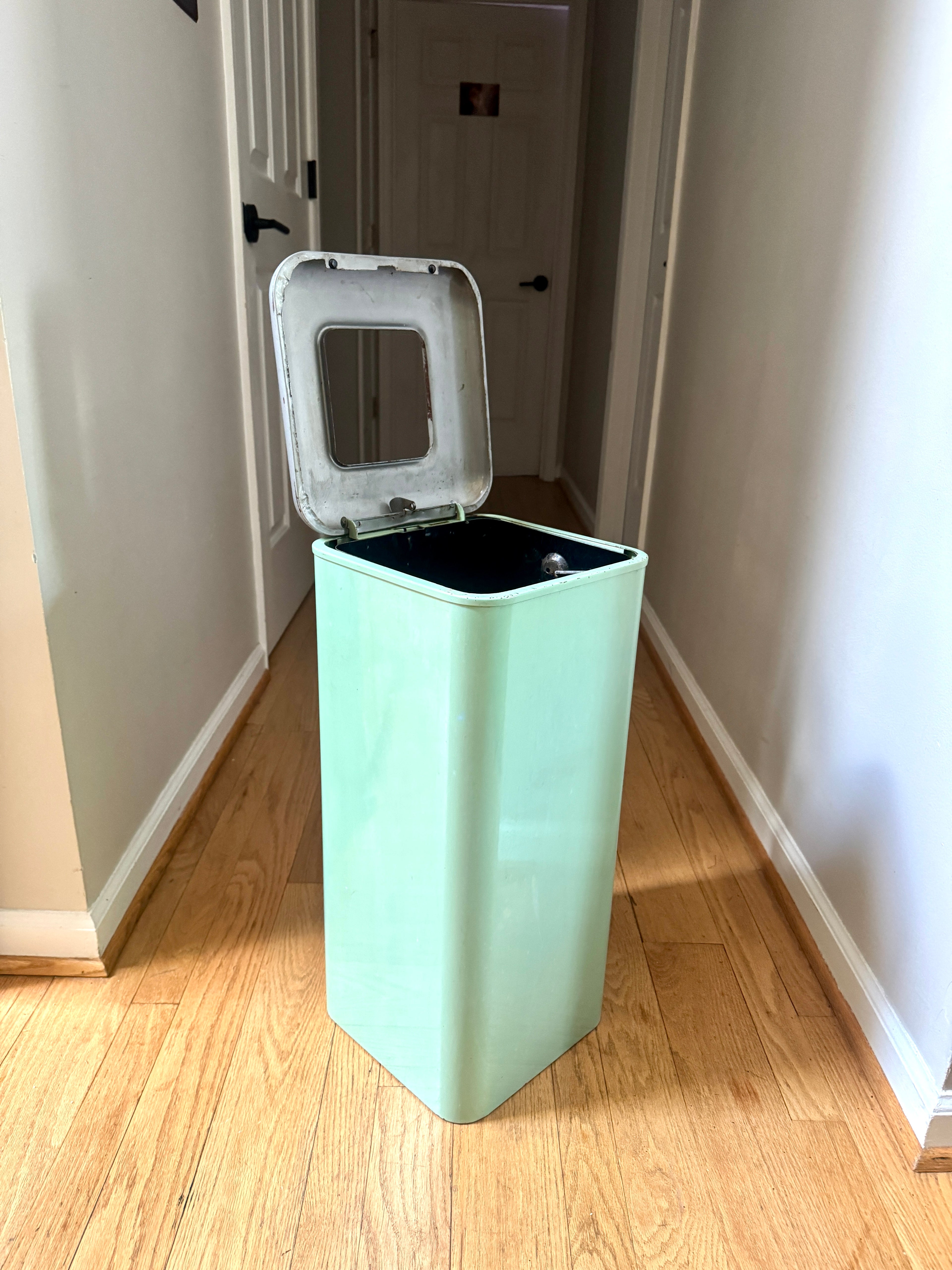 1960s Green Industrial Mid Century Modern Trash Can ~ Mint Green Hamilton Atomic Trash Can