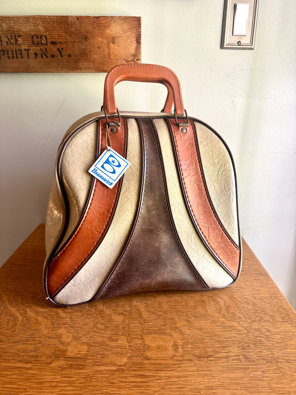 Vintage Brunswick Wind Jammer Bowling Ball Bag ~ Two Tone Brown Vinyl Bag