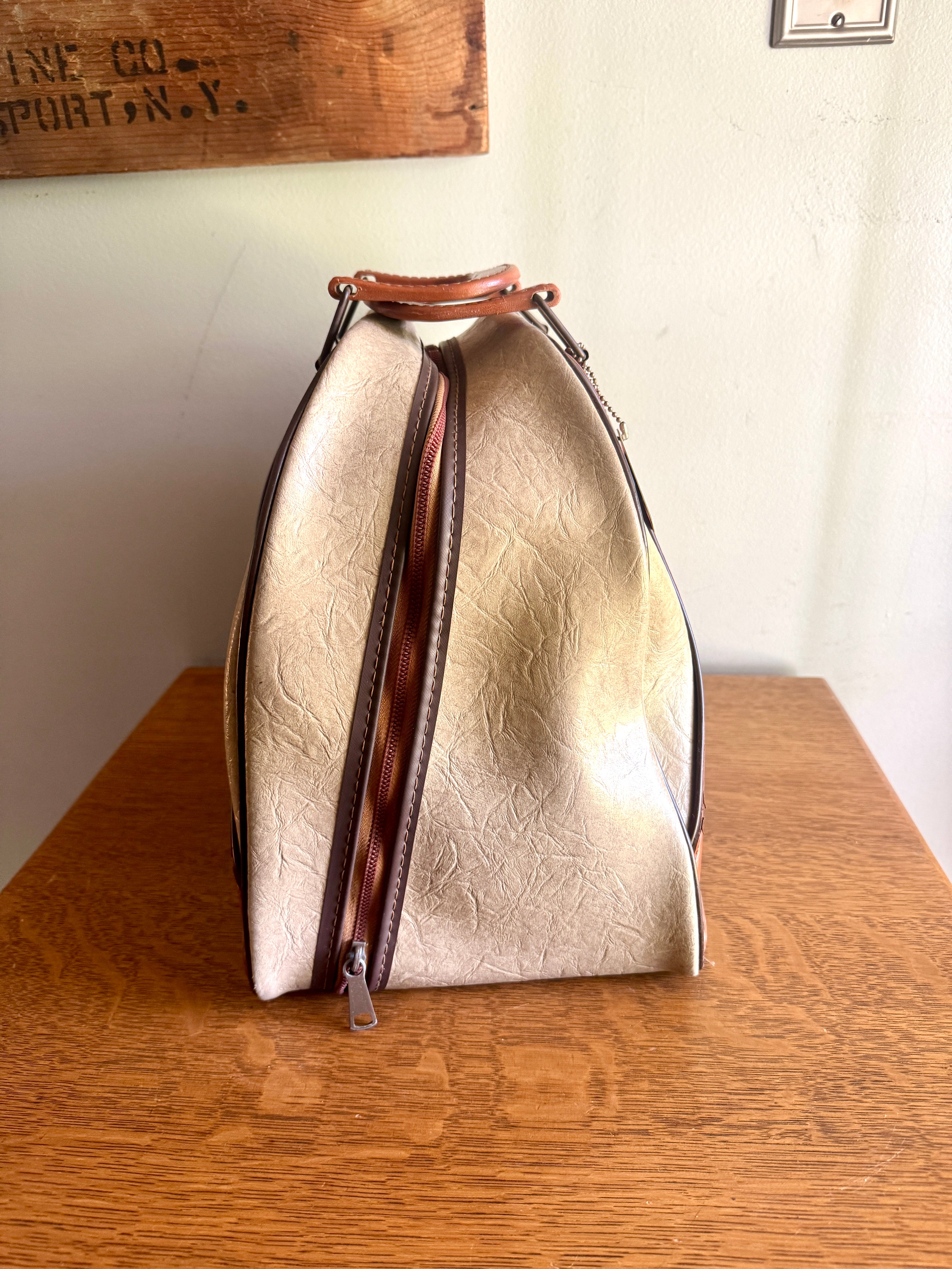 Vintage Brunswick Wind Jammer Bowling Ball Bag ~ Two Tone Brown Vinyl Bag
