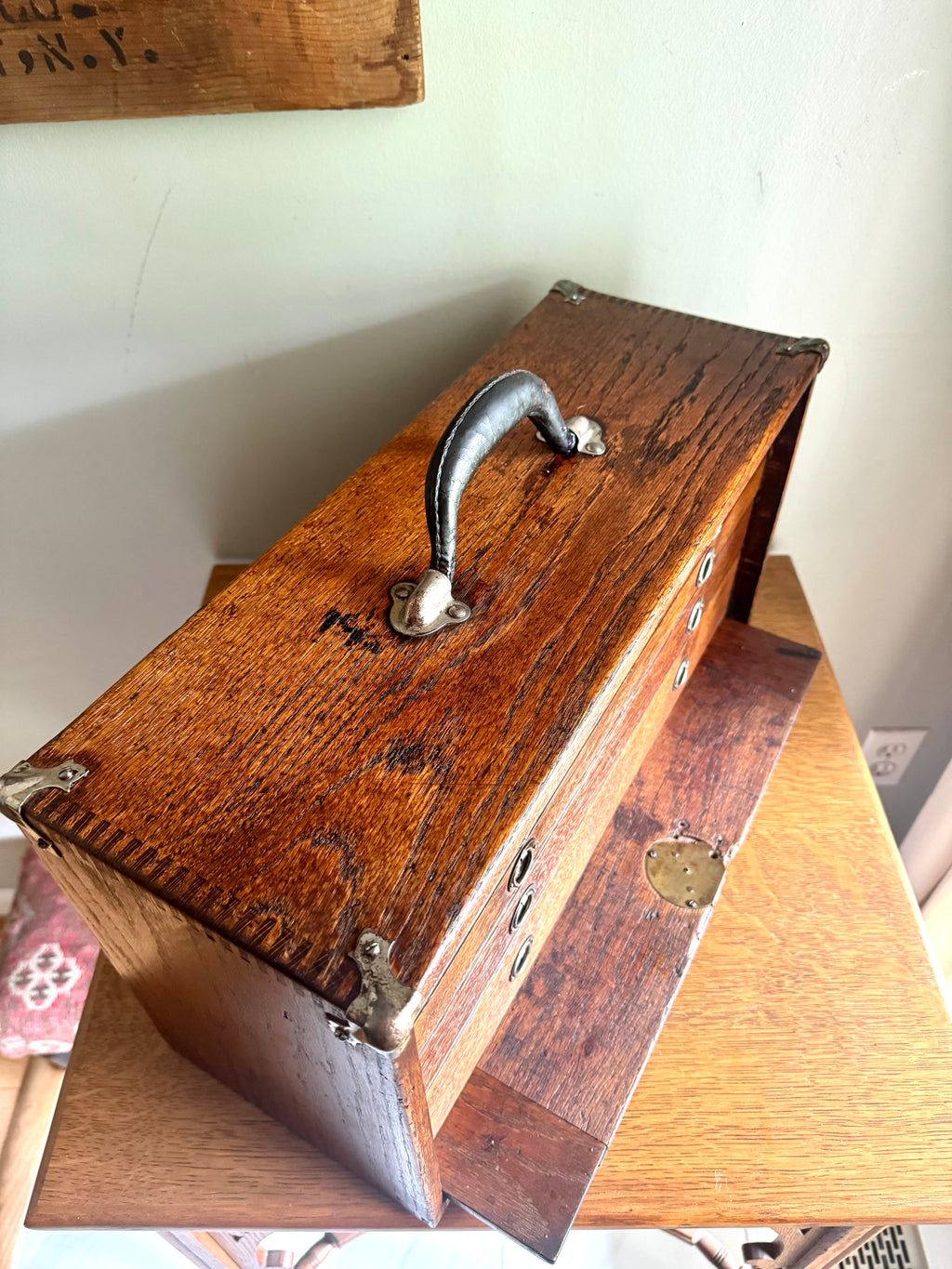 Vintage Oak Machinist Tool Chest | Wooden Tool Chest | Oak Journeyman Chest | 6 Drawer Wood Toolbox With Front Cover | Wood Tool Chest