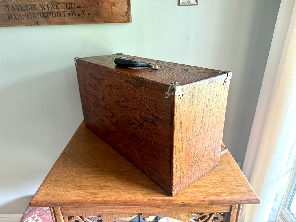 Vintage Oak Machinist Tool Chest | Wooden Tool Chest | Oak Journeyman Chest | 6 Drawer Wood Toolbox With Front Cover | Wood Tool Chest