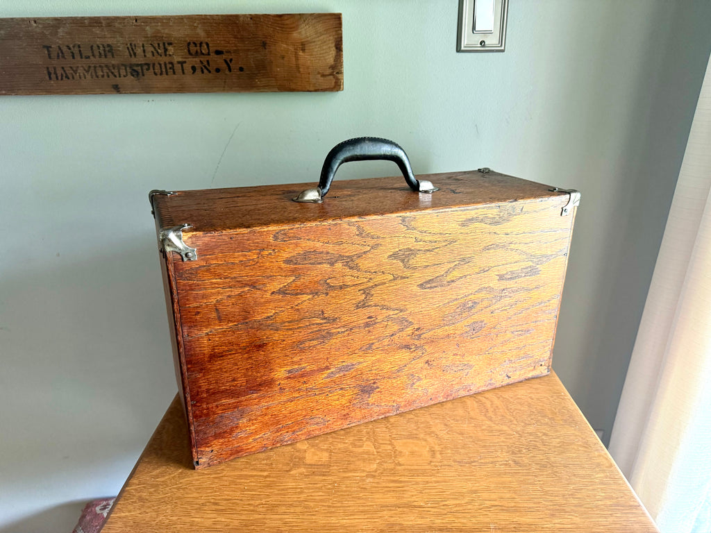 Vintage Oak Machinist Tool Chest | Wooden Tool Chest | Oak Journeyman Chest | 6 Drawer Wood Toolbox With Front Cover | Wood Tool Chest
