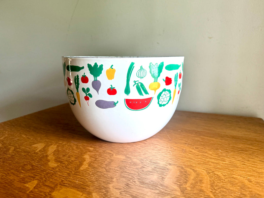 Vintage Finel Bowl | Kaj Franck Finel Enamel Bowl| Vintage Vegetable Enamel Bowl | Made In Finland| Final Arabia White Enamel Vegetable Bowl
