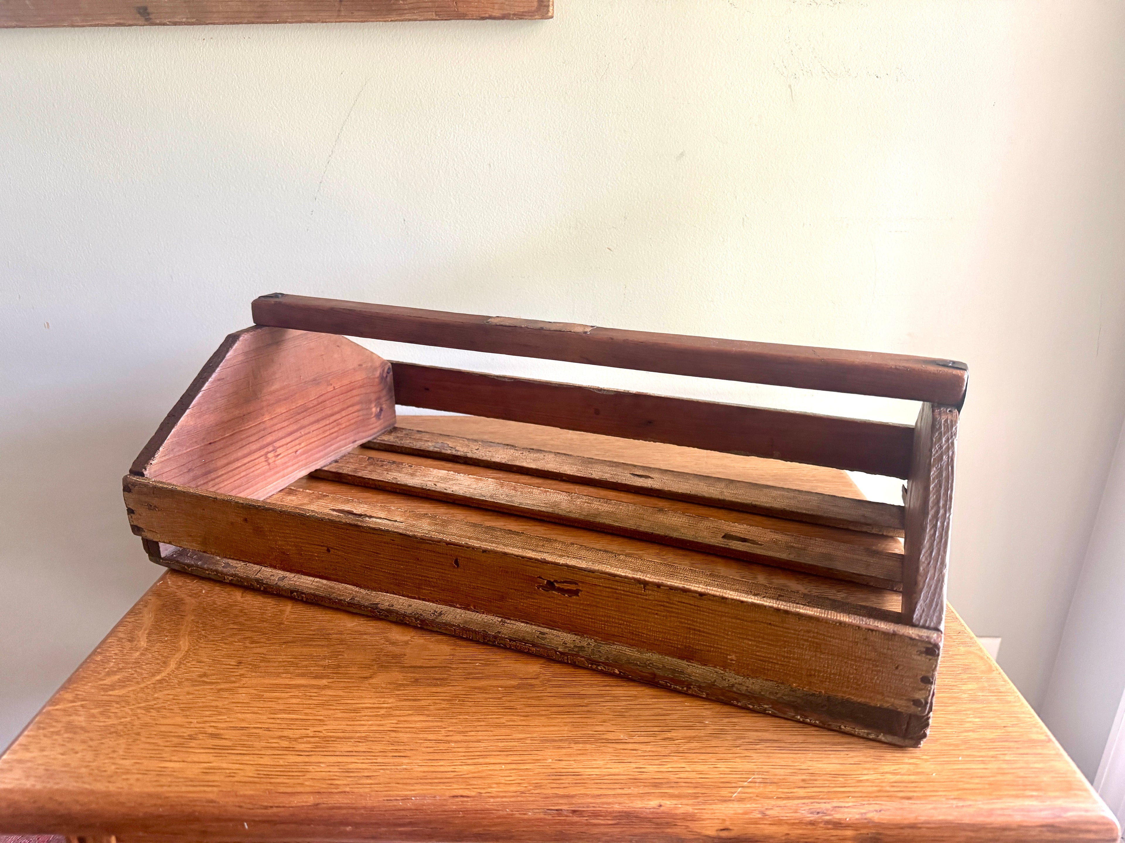 Antique Wood Slat Gathering Caddy ~ Primitive Wooden Slat Caddy