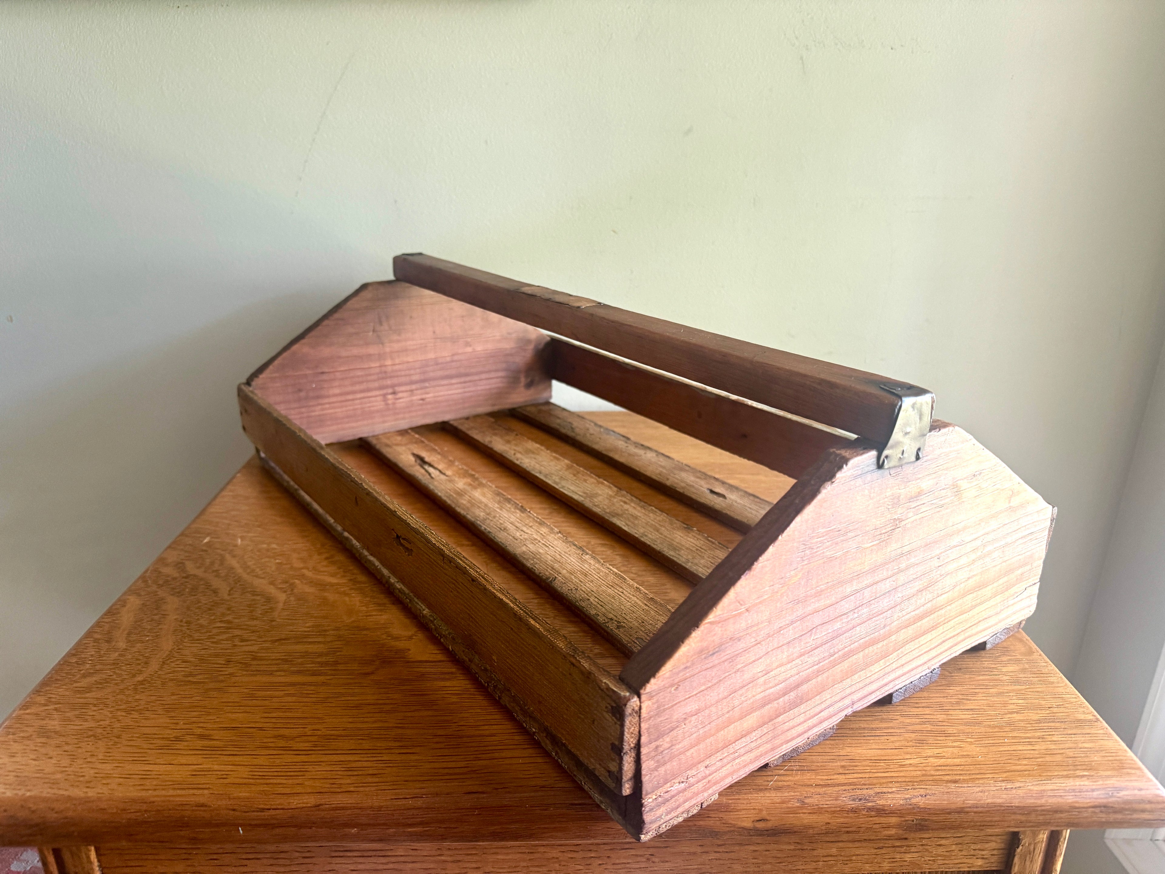 Antique Wood Slat Gathering Caddy ~ Primitive Wooden Slat Caddy