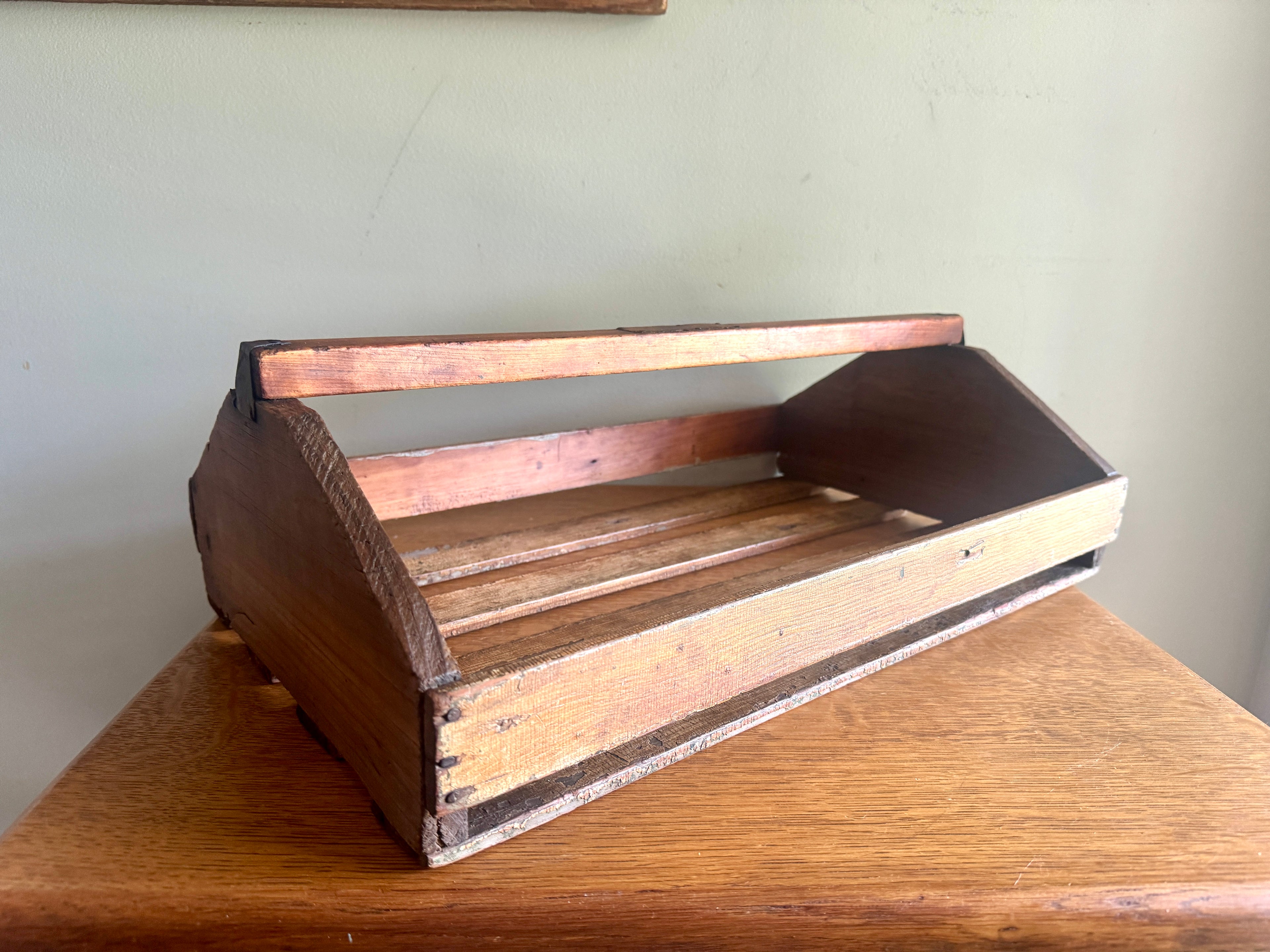 Antique Wood Slat Gathering Caddy ~ Primitive Wooden Slat Caddy