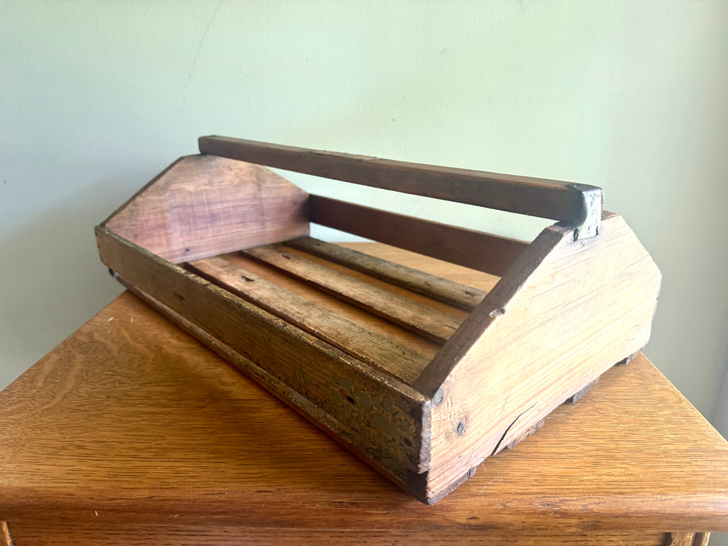 Antique Wood Slat Gathering Caddy ~ Primitive Wooden Slat Caddy
