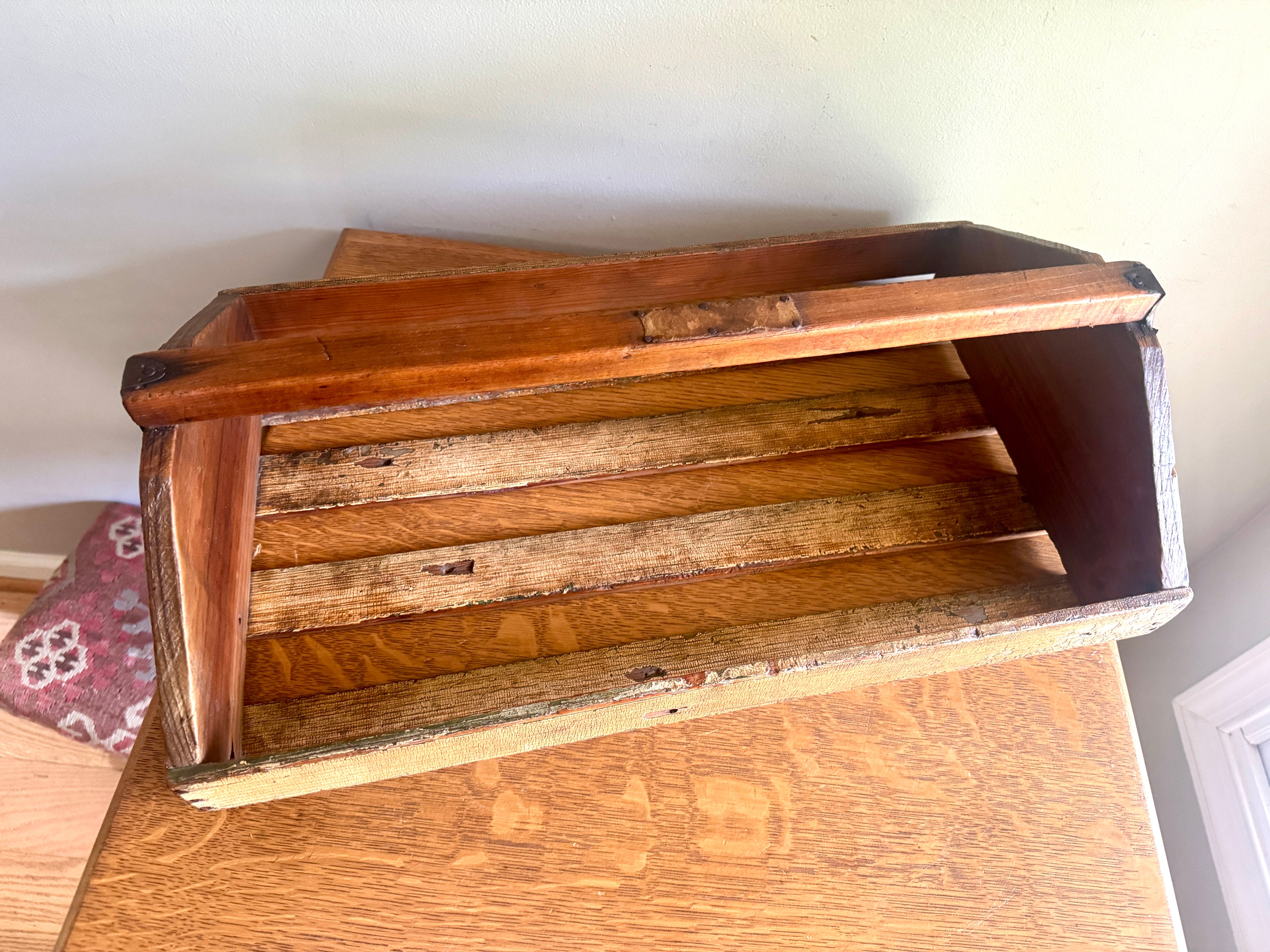 Antique Wood Slat Gathering Caddy ~ Primitive Wooden Slat Caddy